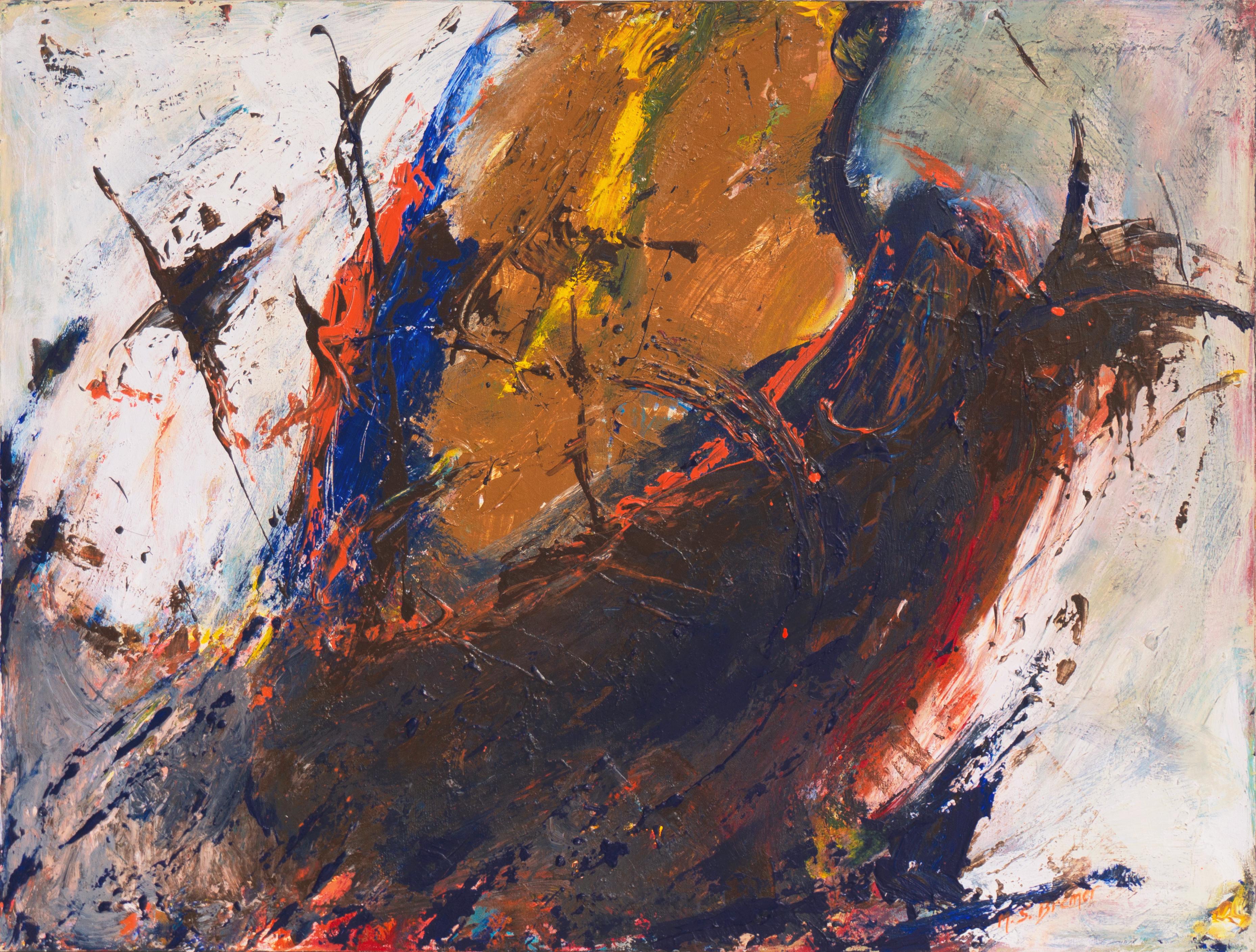 Marlene Bremer Abstract Painting - 'Action Abstract, Ivory & Saffron', Paris, National Association of Women Artists