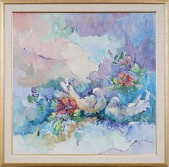 Large Vintage American Modernist Abstract Dove Portrait Signed Framed Painting