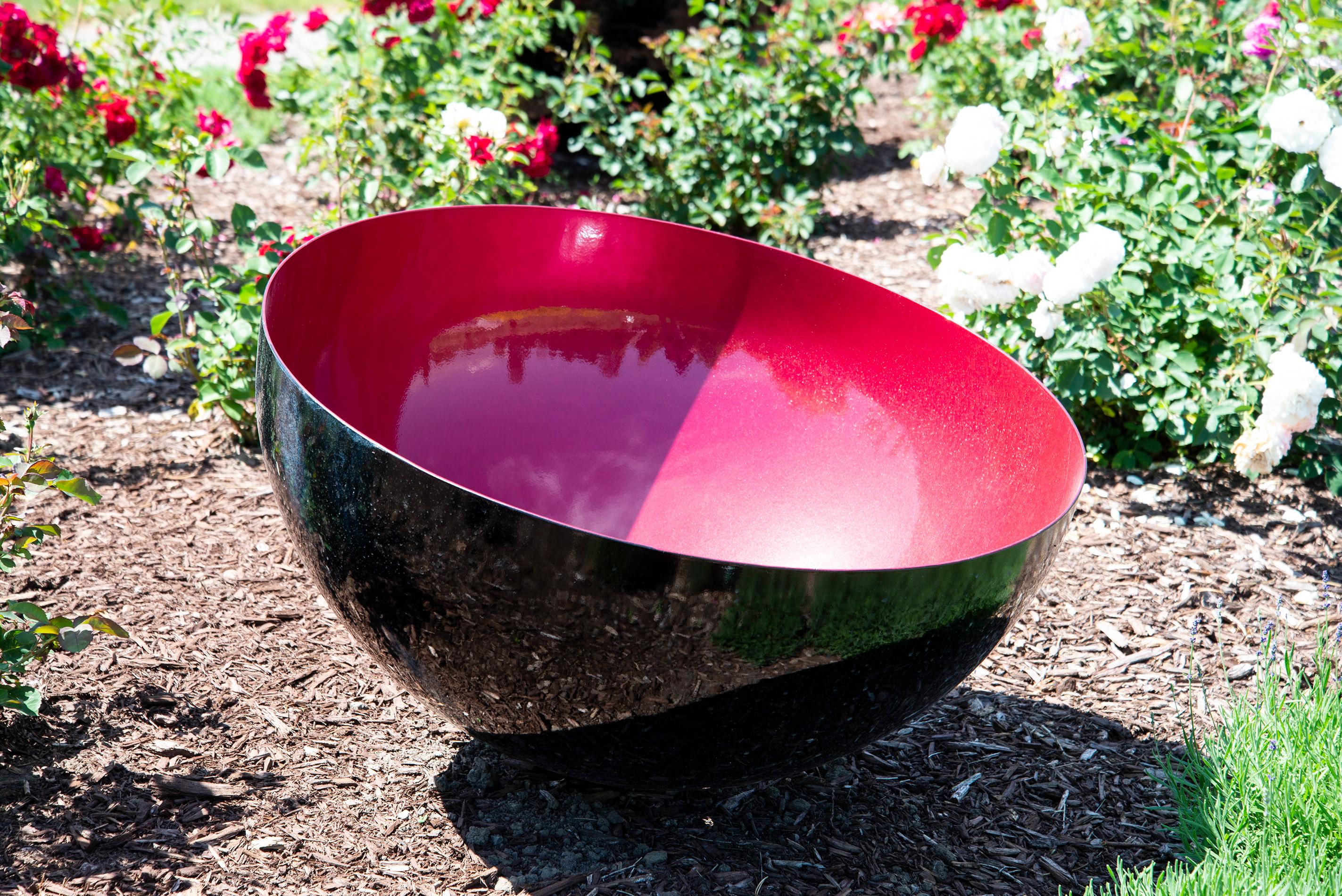 Singing Bowl Red Raspberry - outdoor steel sculpture