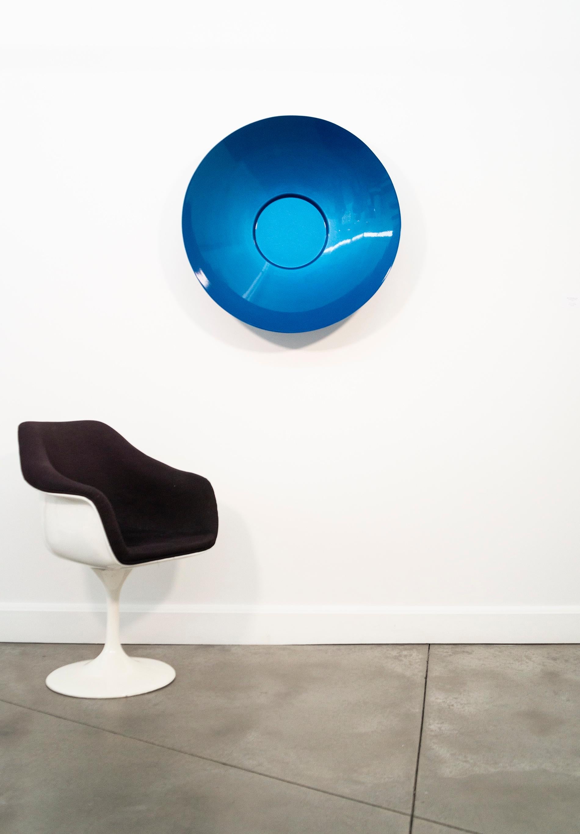 Singing Vessel Atlantic Blue 32 - circular, contemporary, steel wall sculpture - Sculpture by Marlene Hilton Moore