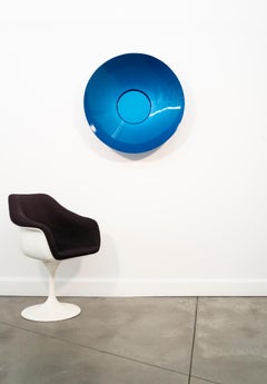 Vasija Cantante Azul Atlántico 32 - escultura mural circular, contemporánea, de acero