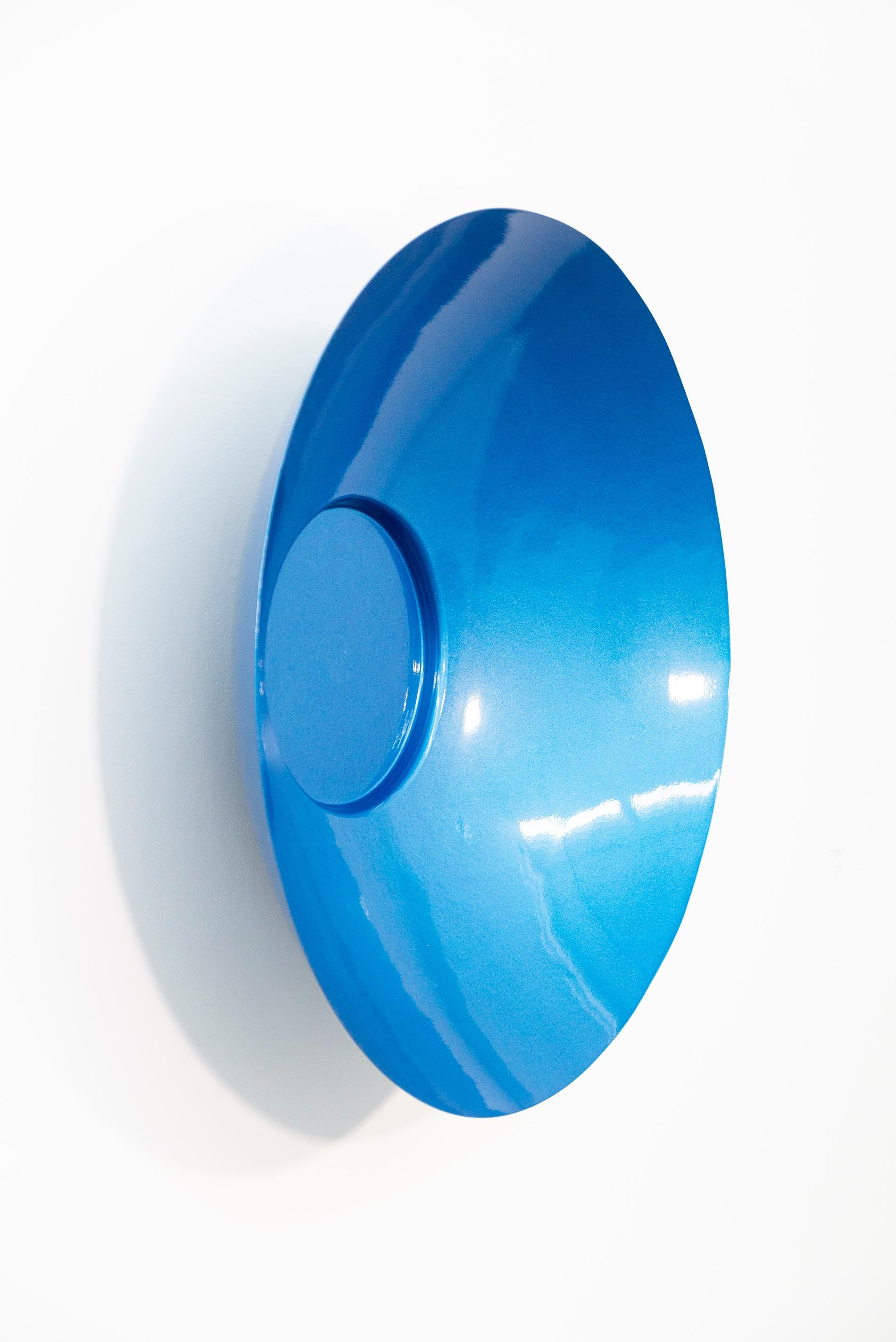 Singing Vessel Atlantic Blue 32 - circular, contemporary, steel wall sculpture - Abstract Geometric Sculpture by Marlene Hilton Moore