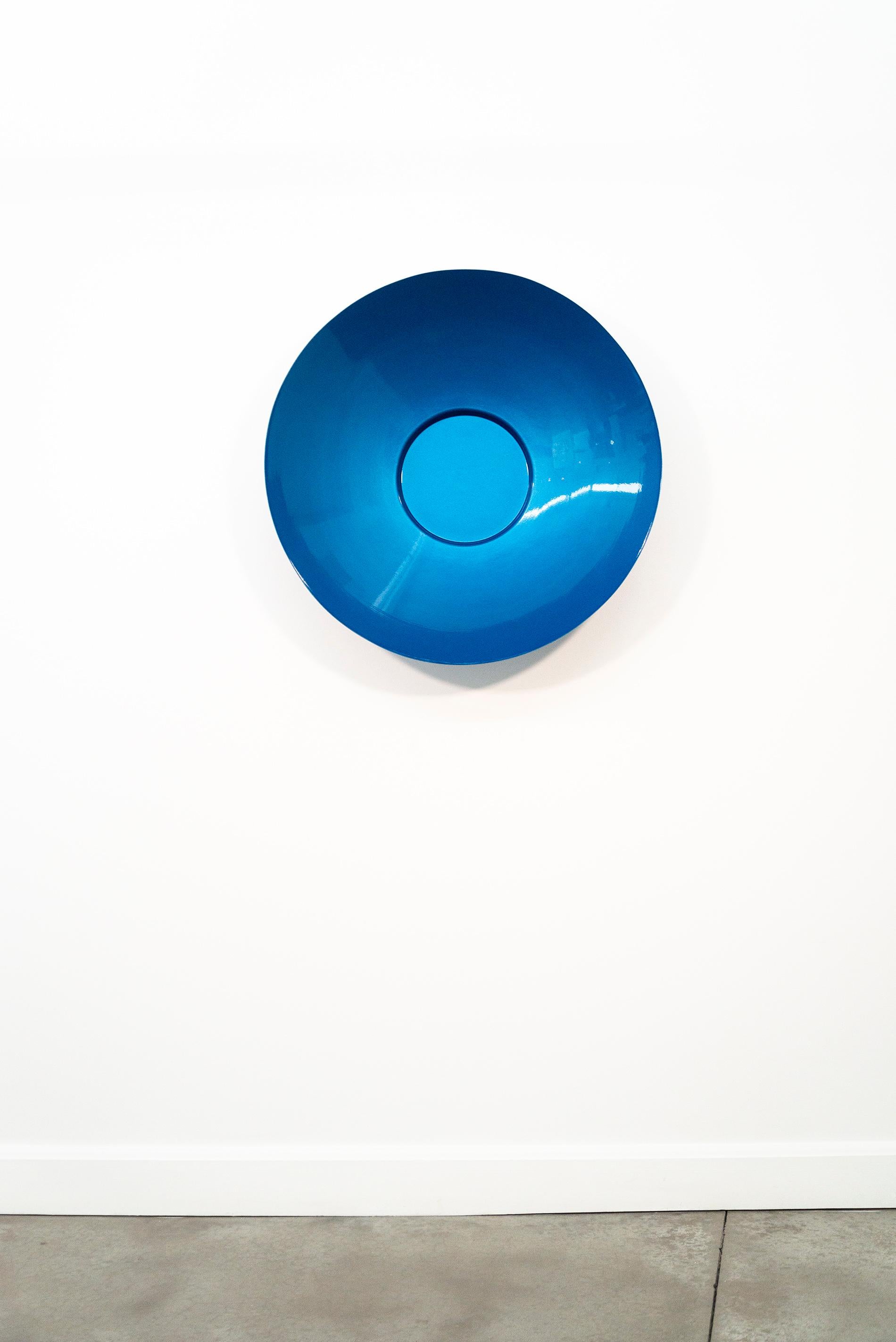 Singing Vessel Atlantic Blue 32 - circular, contemporary, steel wall sculpture For Sale 3
