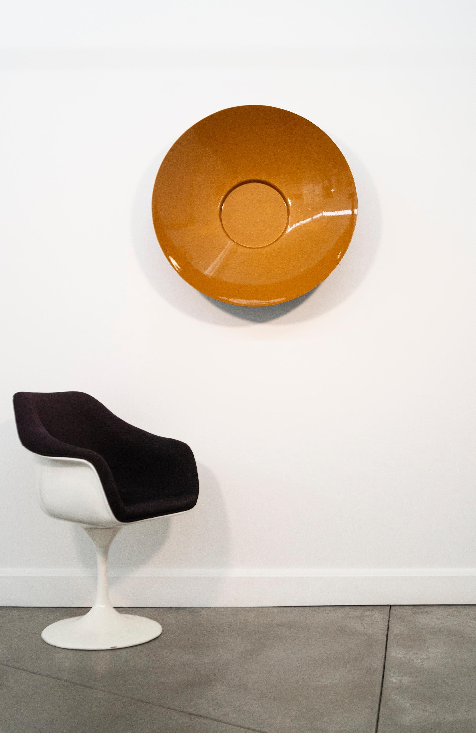 Singing Vessel Citrine Gold 32 - circular, contemporary, steel wall sculpture - Abstract Geometric Sculpture by Marlene Hilton Moore