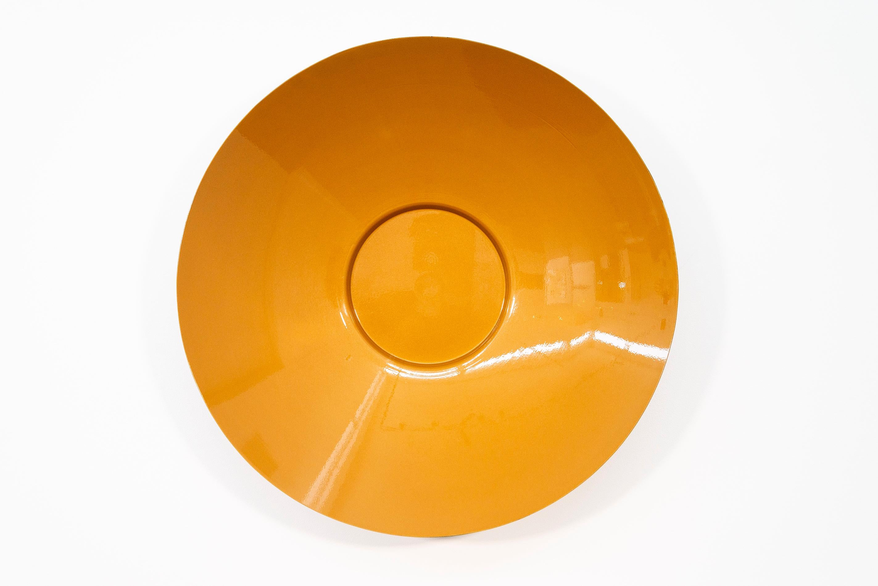 Marlene Hilton Moore Abstract Sculpture - Singing Vessel Citrine Gold 32 - circular, contemporary, steel wall sculpture