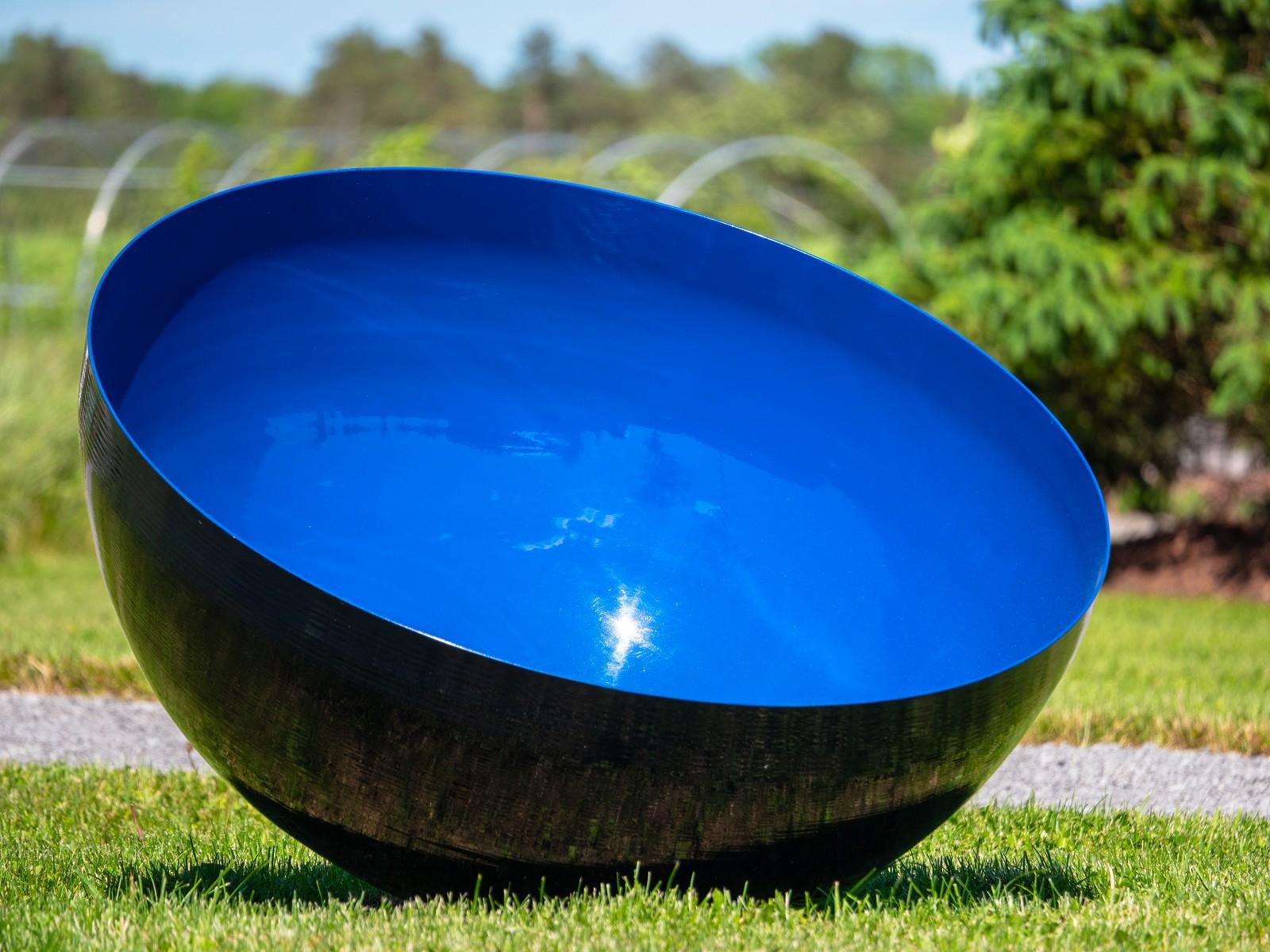 Marlene Hilton Moore Abstract Sculpture - Singing Bowl Ultramarine Sky Large - painted stainless steel garden sculpture