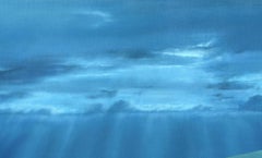 Impossible Walls, Original Contemporary Surrealist Blue Oil Painting