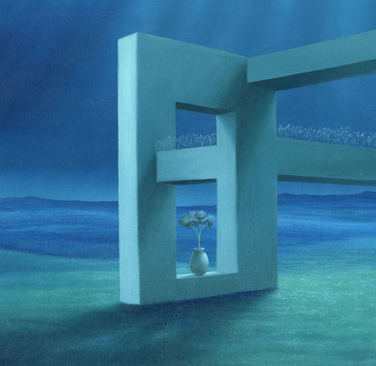 Impossible Walls, Original surrealistisches blaues Gemälde, 2022
24