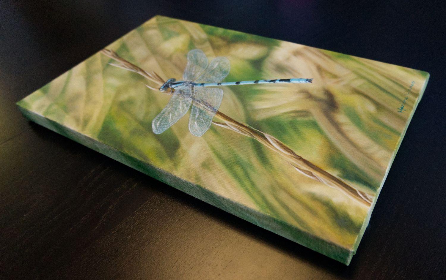 Let Me Borrow Your Wings, dragonfly insect art, Painting, Oil on Canvas For Sale 1