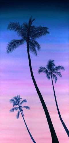 Sunset by the Palm Trees, Painting, Oil on Canvas