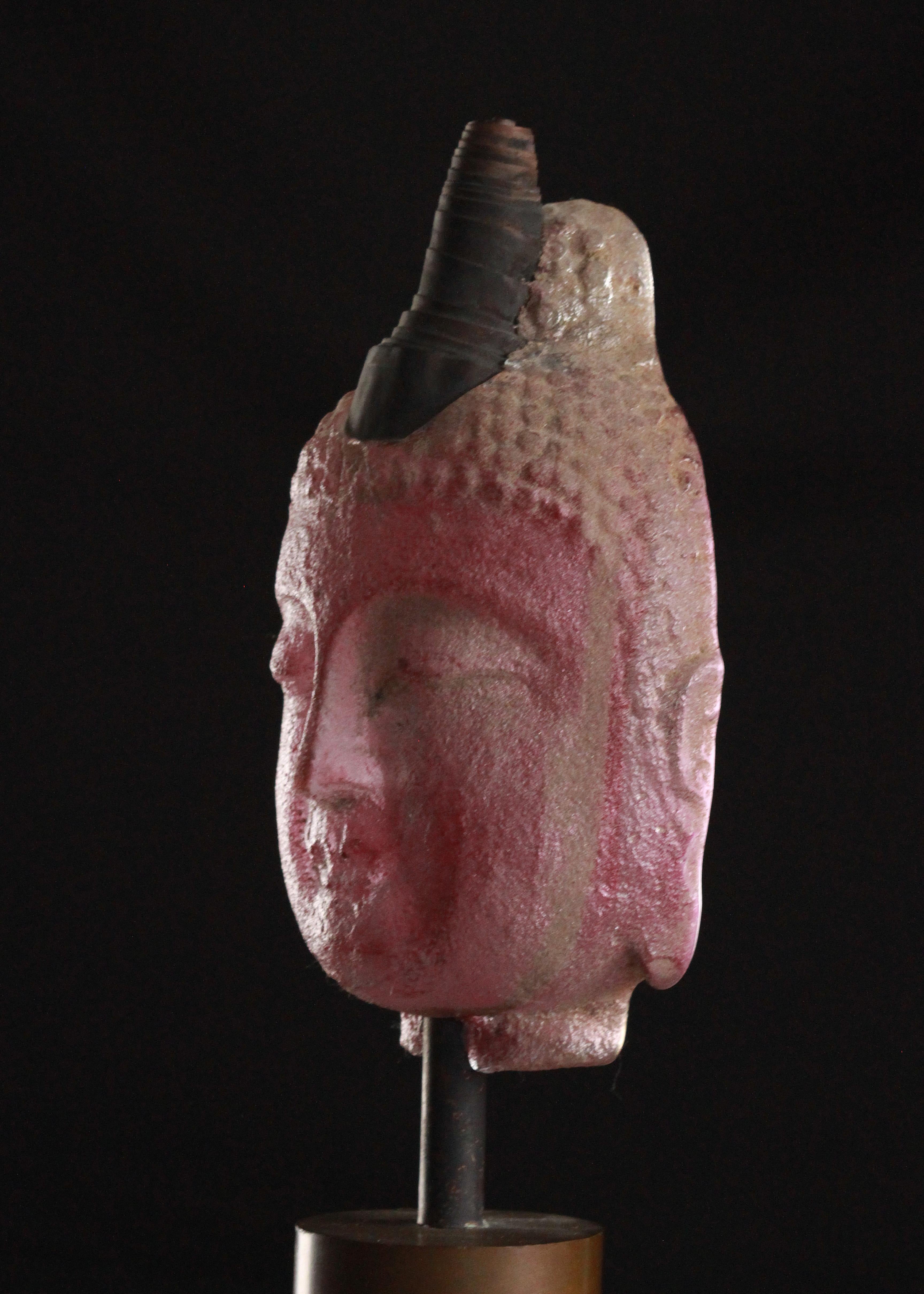 Marlene Rose (b. 1967) Head of Buddha, 2004 Sand Cast Glass and Steel Sculpture For Sale 1