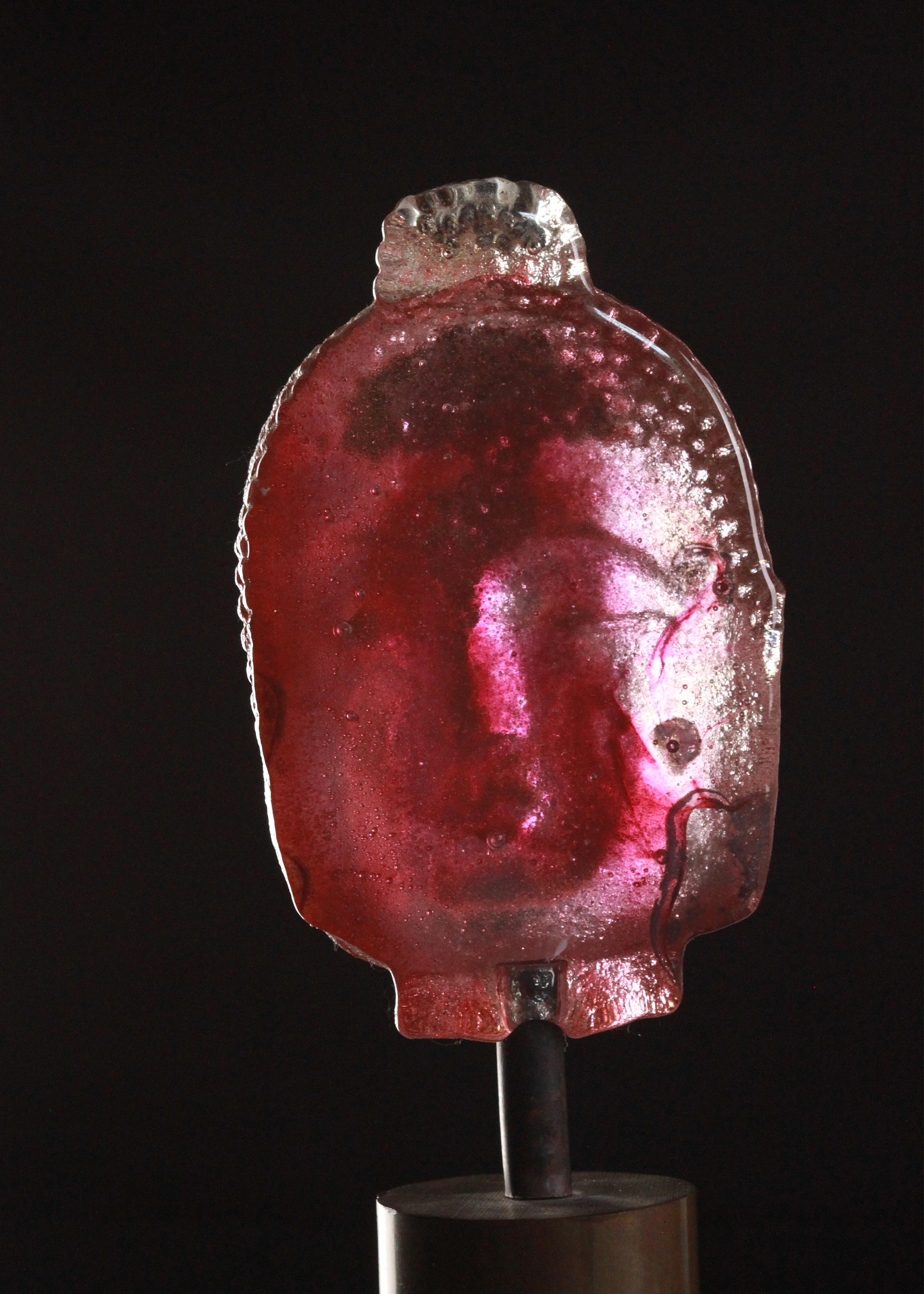 Marlene Rose (b. 1967) Head of Buddha, 2004 Sand Cast Glass and Steel Sculpture For Sale 3