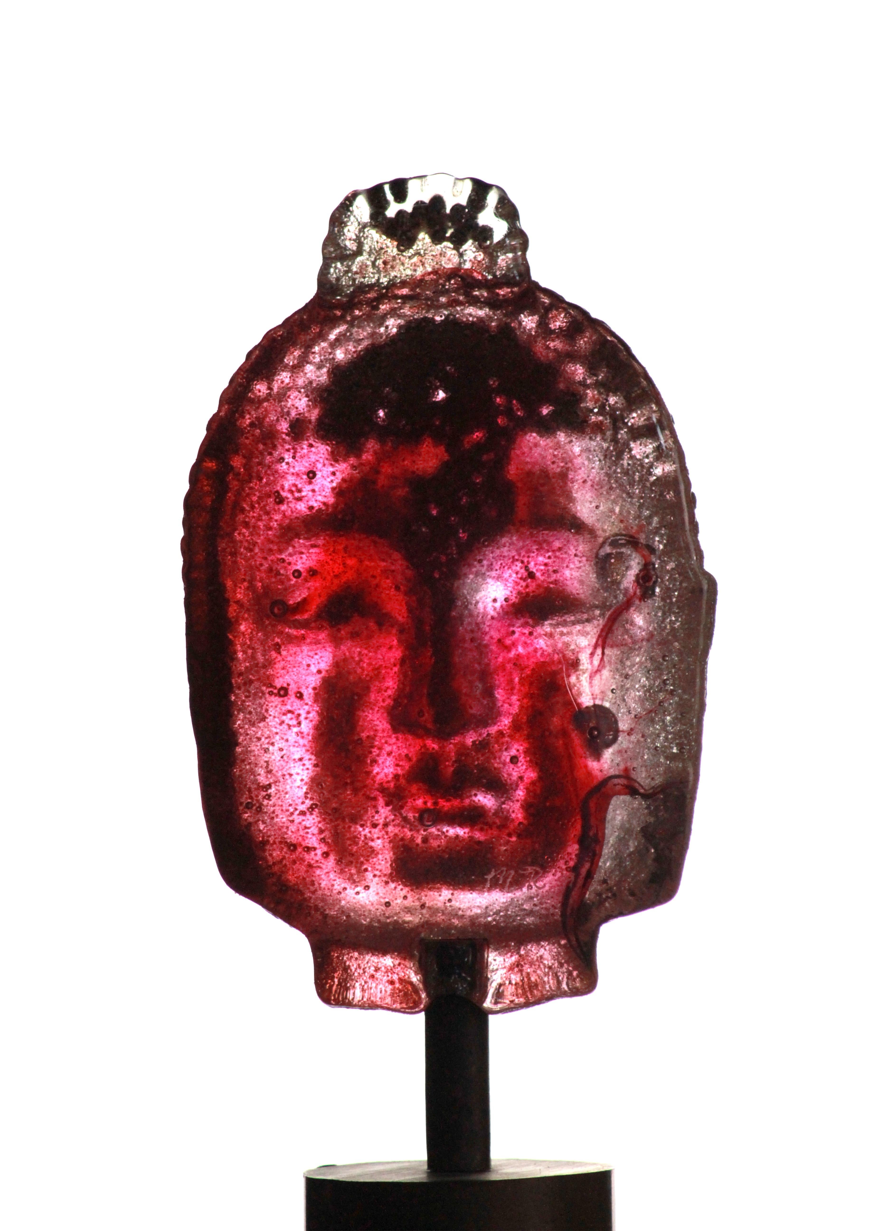 Marlene Rose (b. 1967) Head of Buddha, 2004 Sand Cast Glass and Steel Sculpture For Sale 4