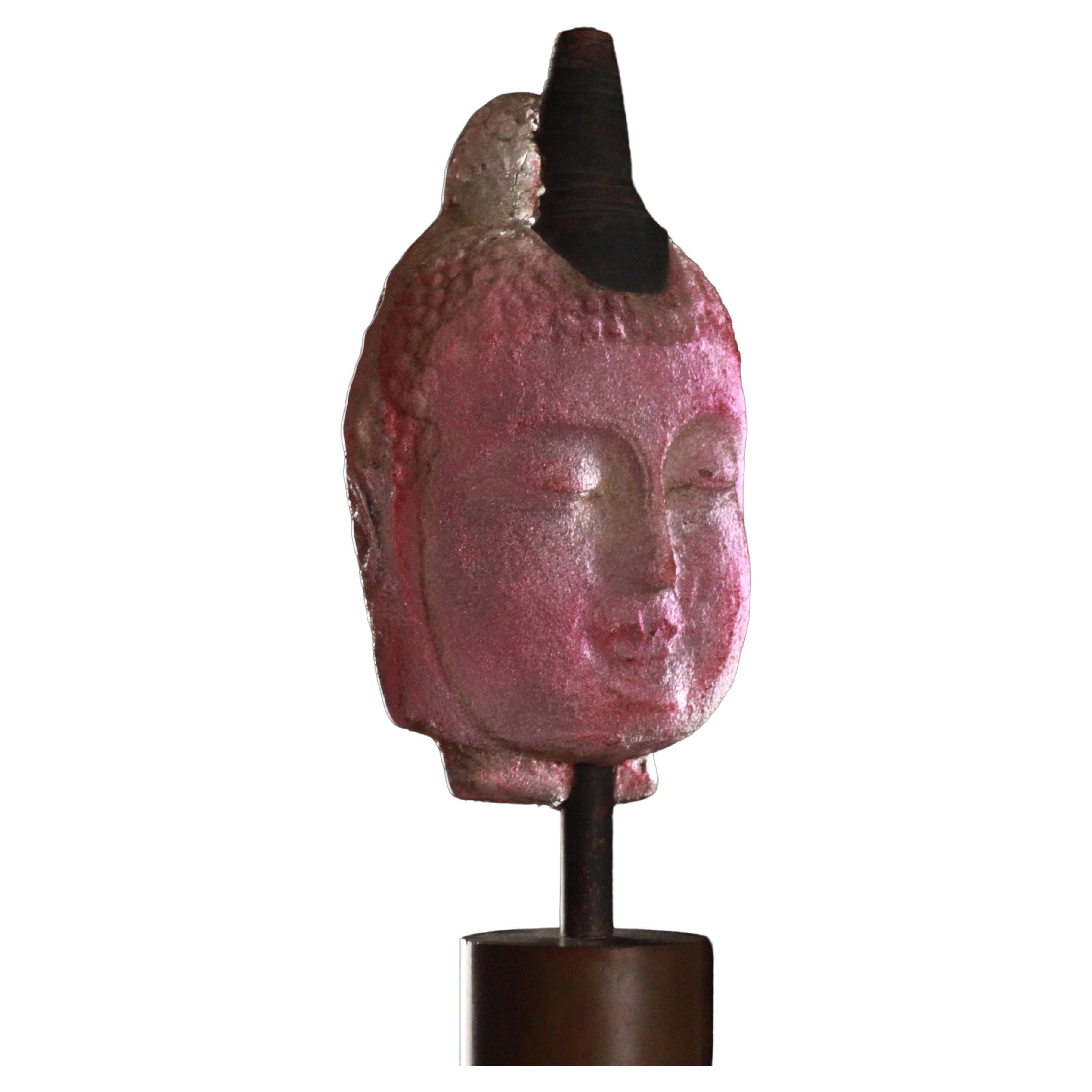 Marlene Rose (b. 1967) Head of Buddha, 2004 Sand Cast Glass and Steel Sculpture For Sale
