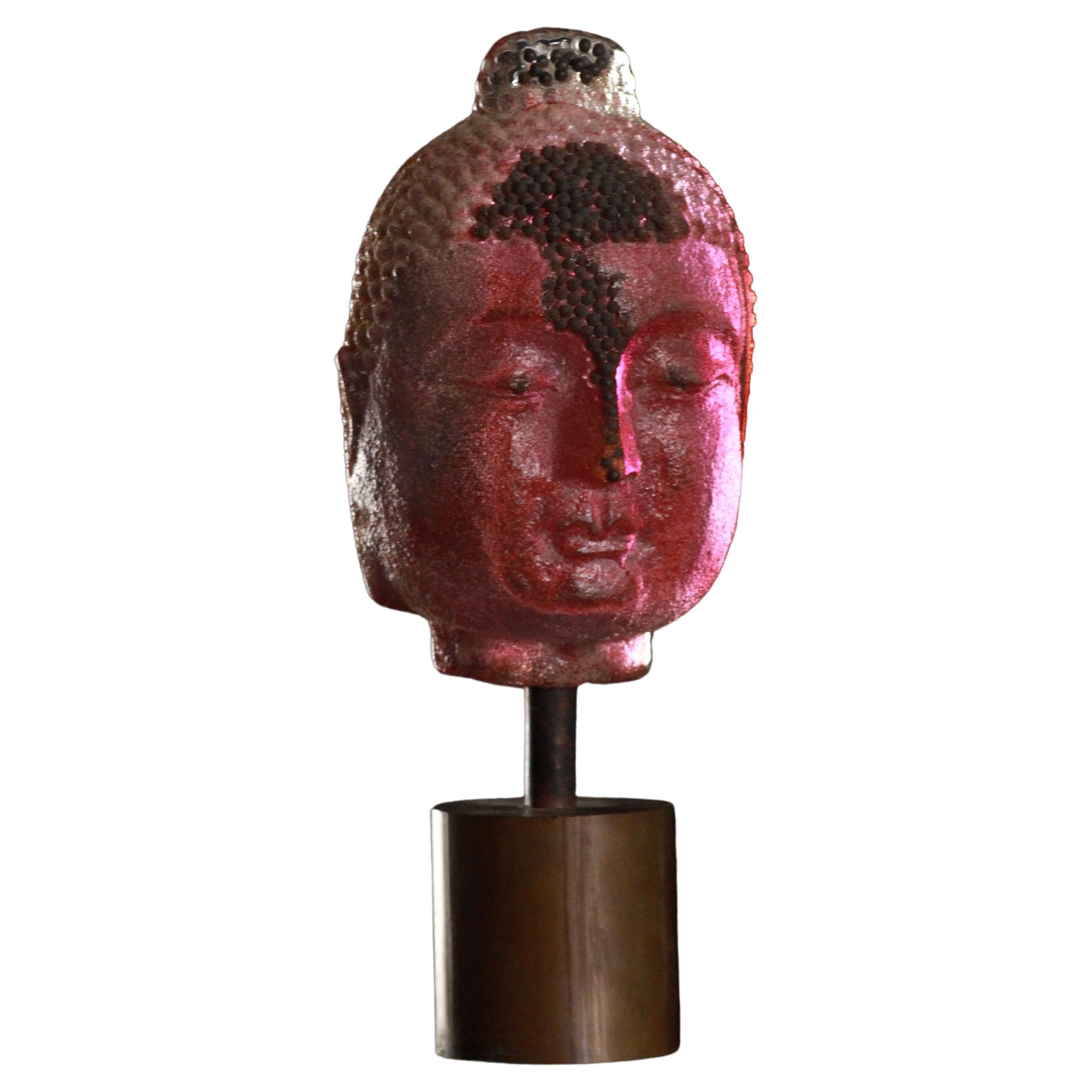 Marlene Rose (b. 1967) Head of Buddha, 2004 Sand Cast Glass and Steel Sculpture For Sale