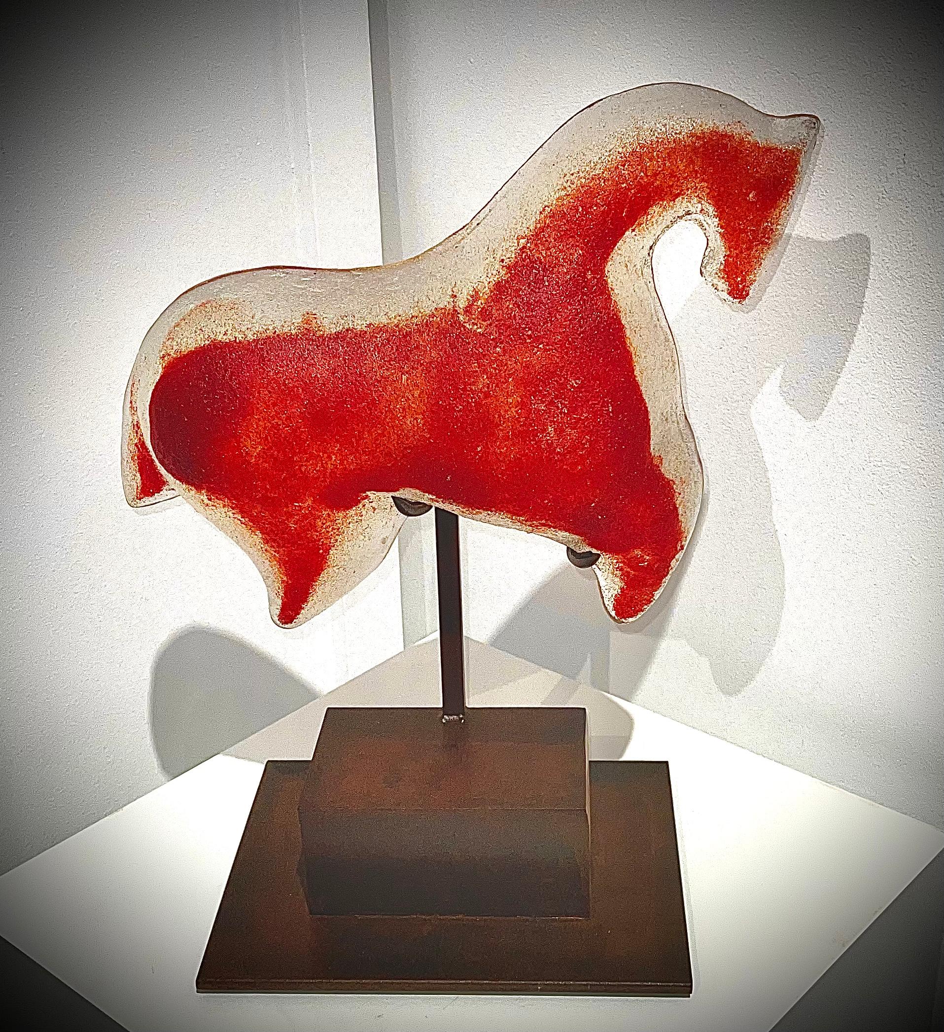 Red Ancient Horse Large - Sculpture by Marlene Rose