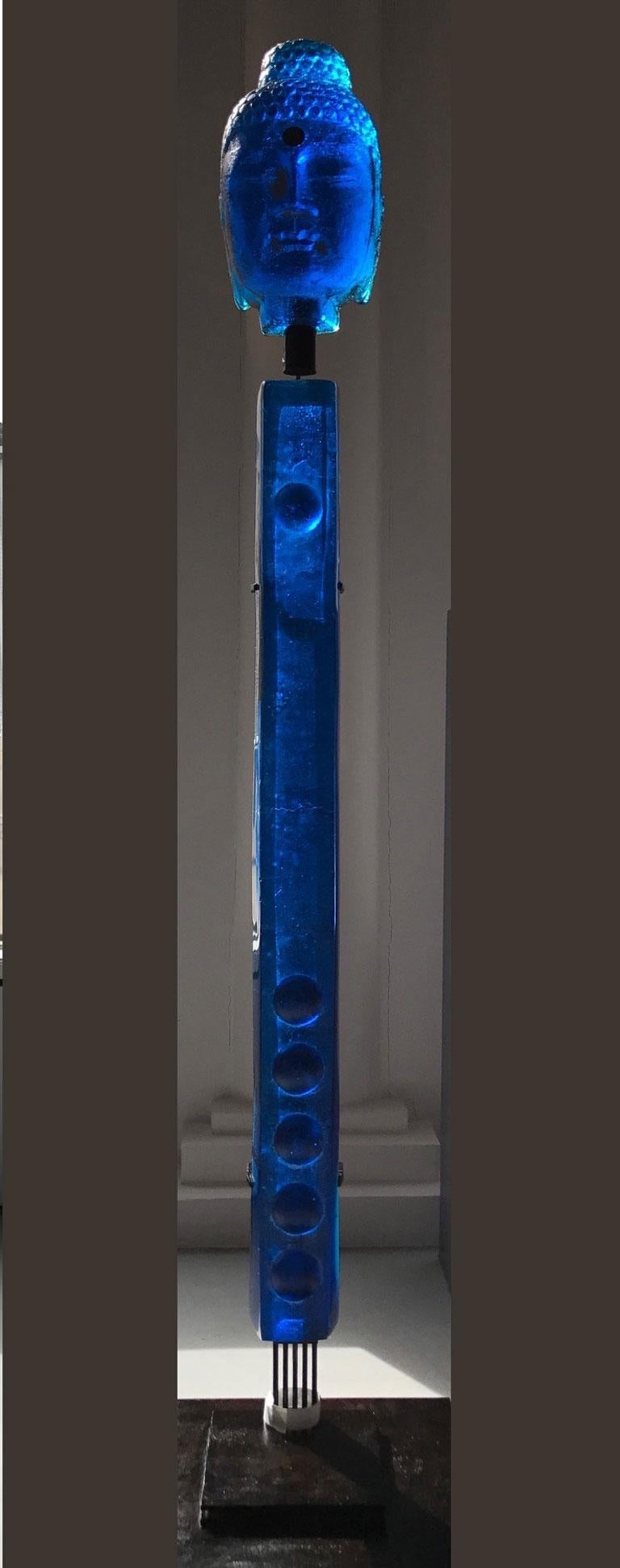 Vibrant Blue Pillar Buddha - Sculpture by Marlene Rose