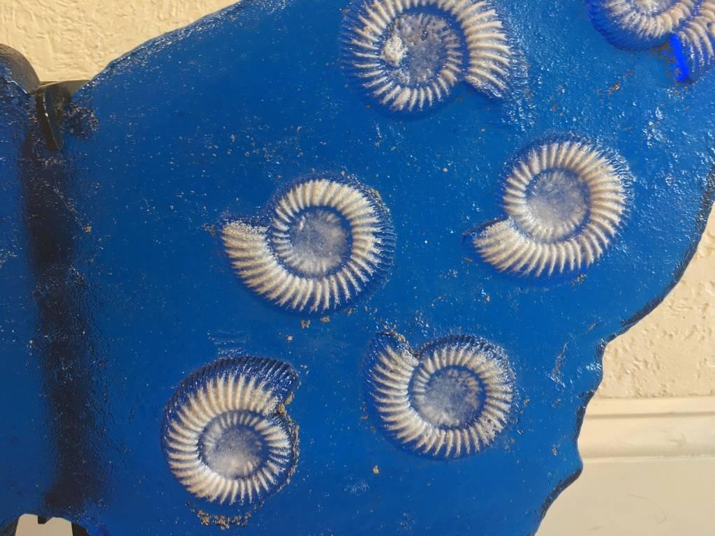 Vibrant Blue with Ammonites and Rings Butterfly - Sculpture by Marlene Rose