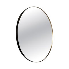 Grand miroir mural rond Marlene avec cadre en laiton recouvert de cuir par Baxter