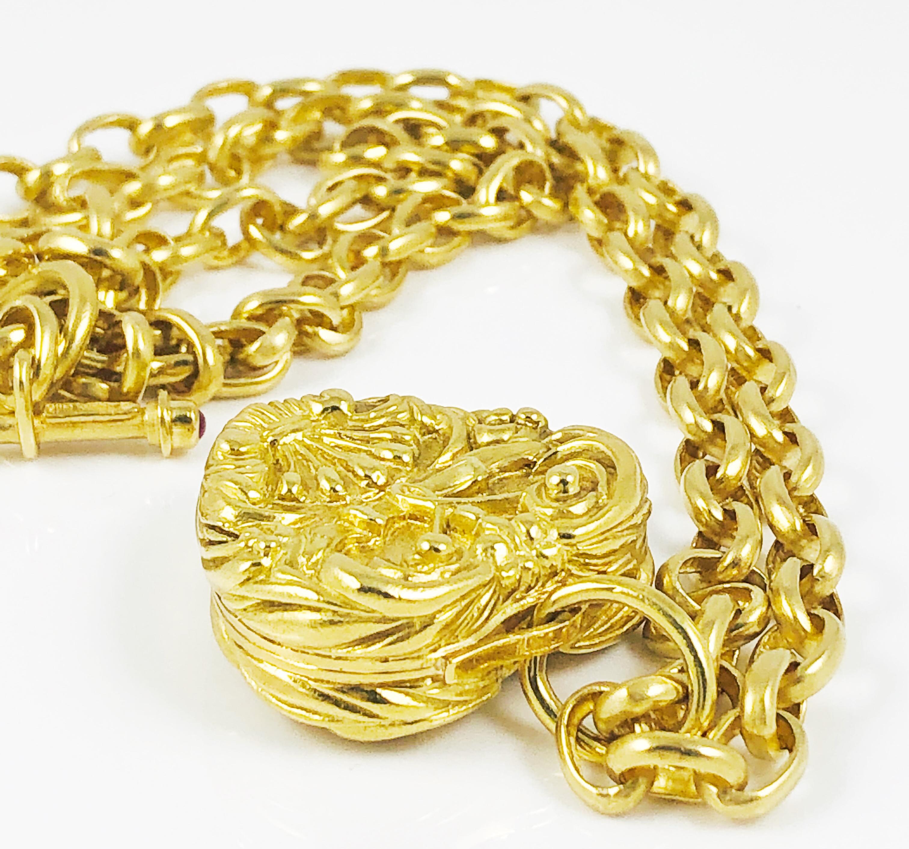 Women's or Men's Marlene Stowe 18 Karat Yellow Gold Heart Pendant and Link Chain