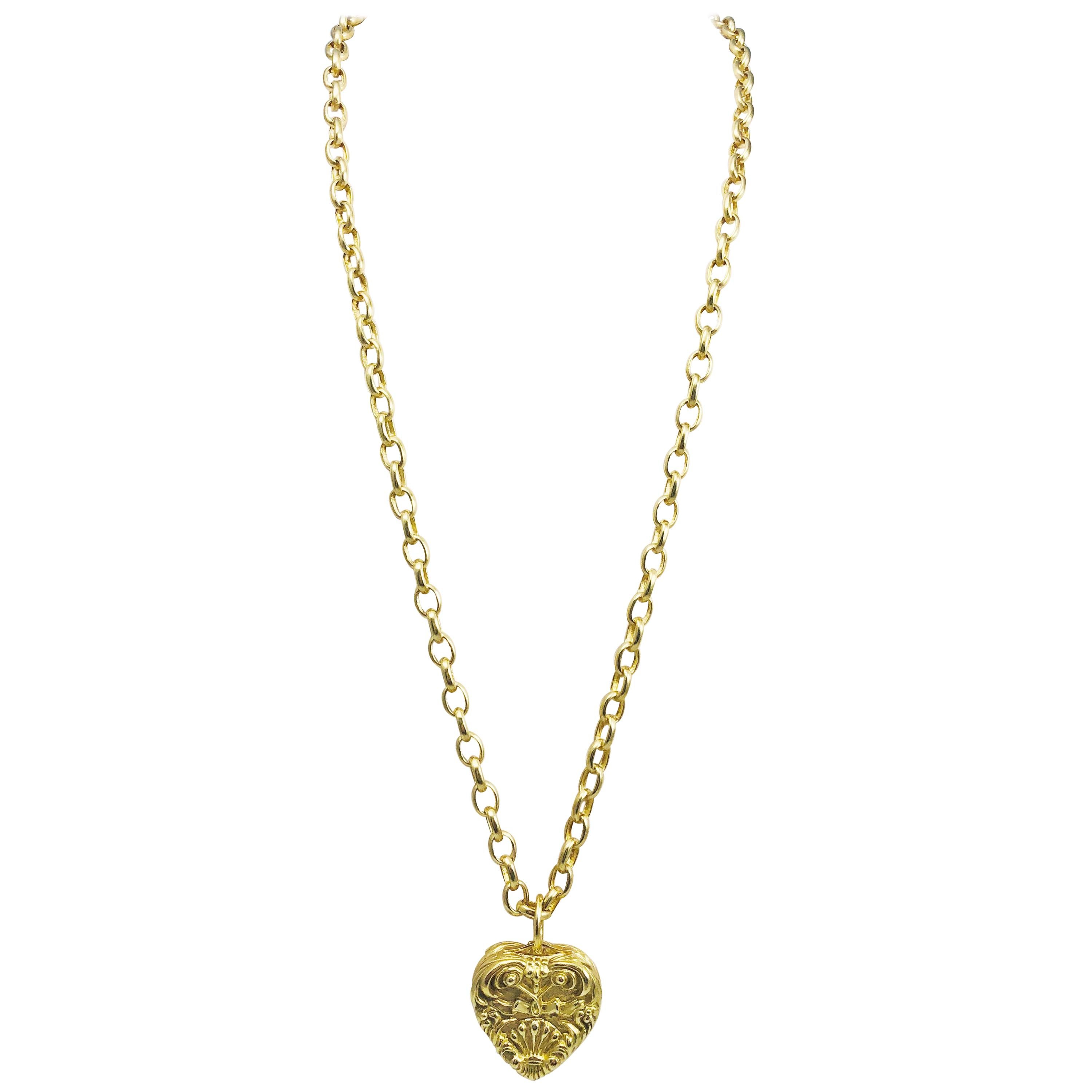 Marlene Stowe 18 Karat Yellow Gold Heart Pendant and Link Chain