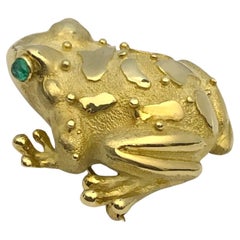 Marlene Stowe 18k and Emerald Large and Heavy Frog Brooch