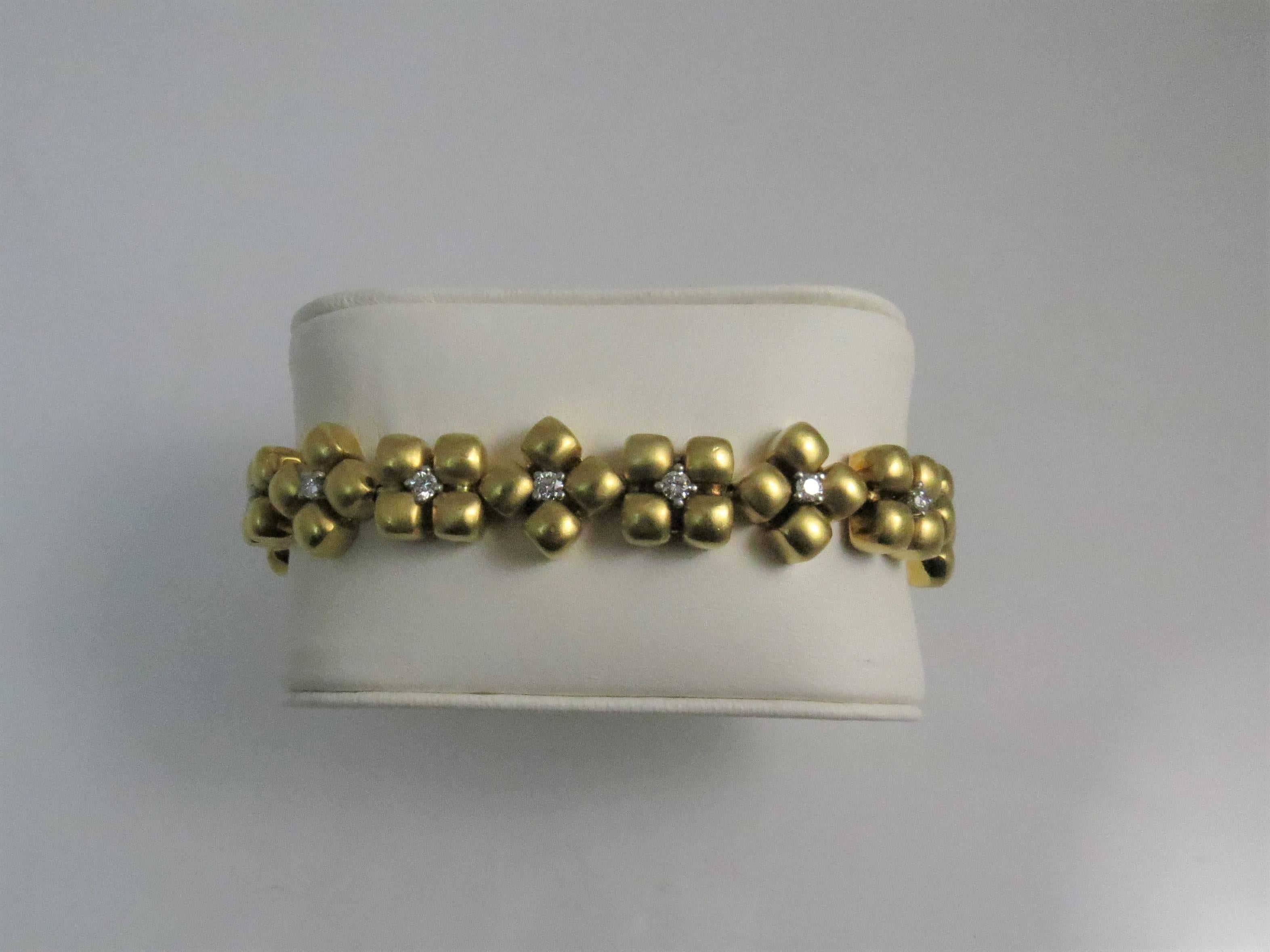 Contemporary Marlene Stowe 18 Karat Yellow Gold Matte Finish Diamond Bracelet For Sale