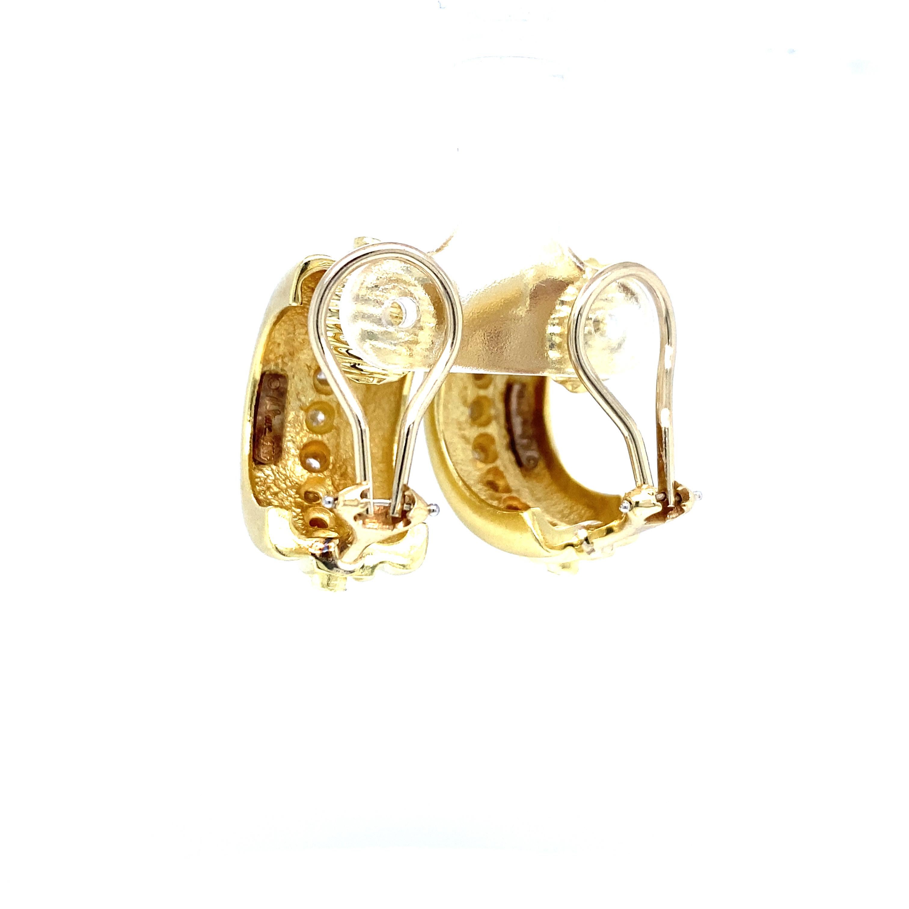 Round Cut Marlene Stowe Bezel Diamond Hoop Earrings in 18k Yellow Gold
