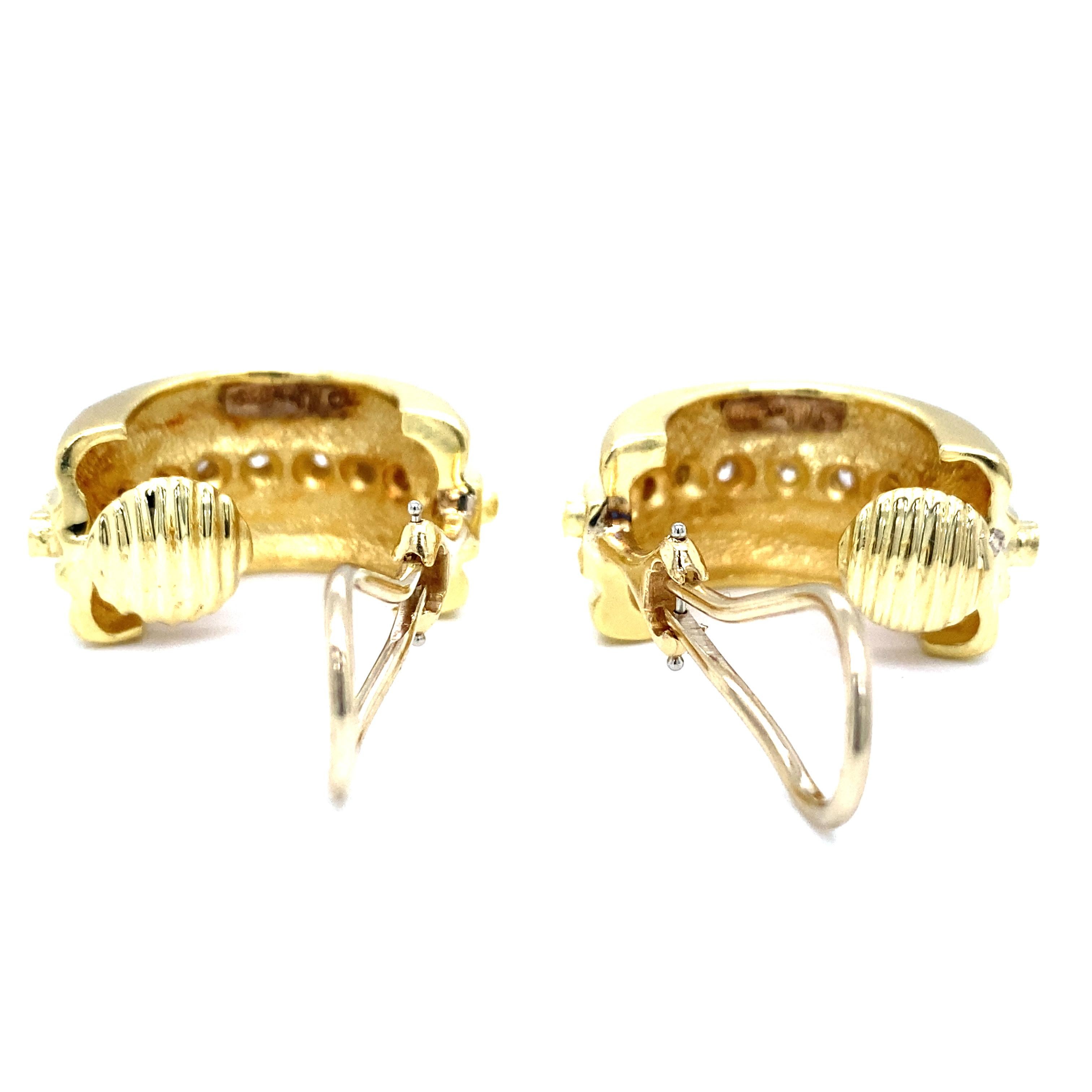 Marlene Stowe Bezel Diamond Hoop Earrings in 18k Yellow Gold In Good Condition In Boca Raton, FL