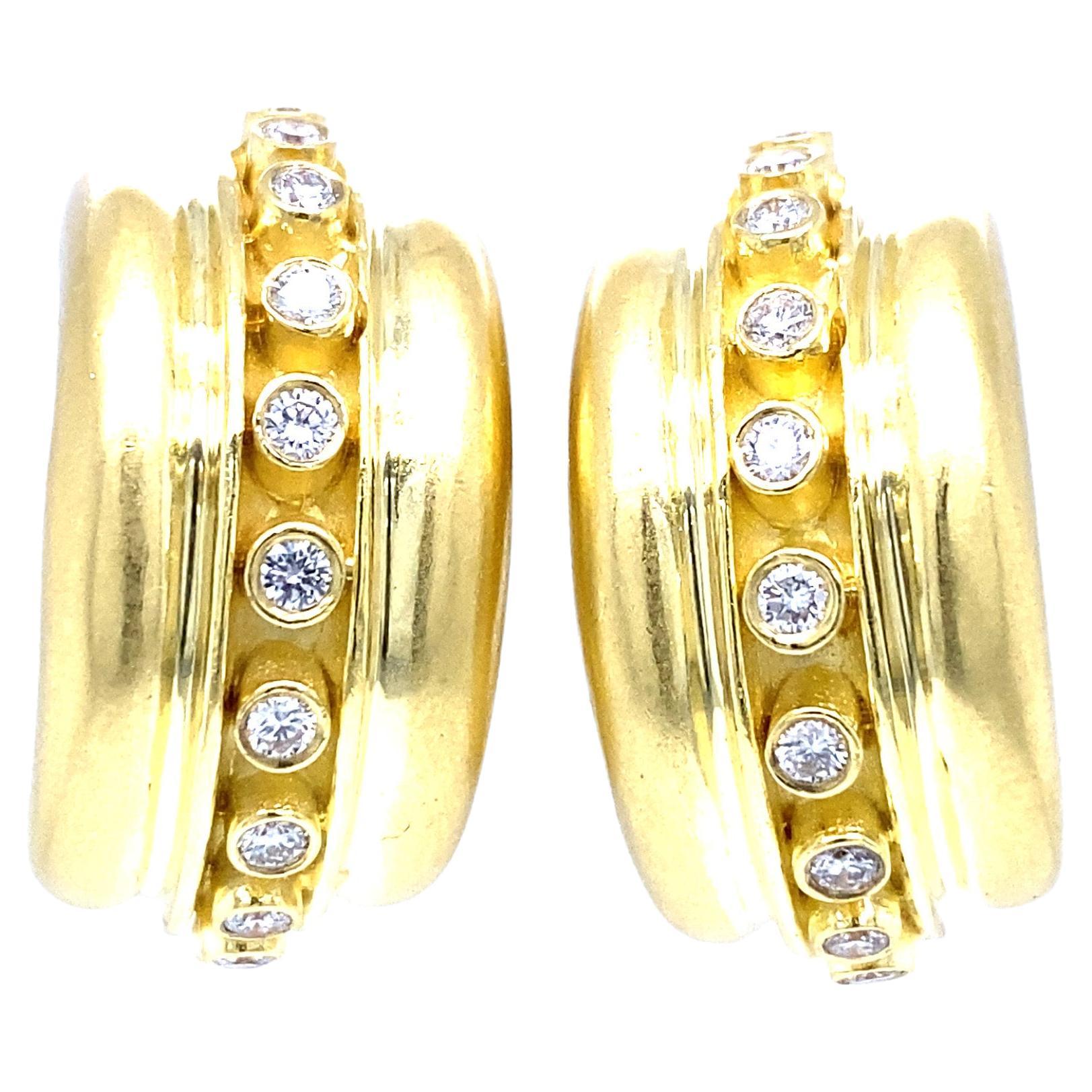 Marlene Stowe Bezel Diamond Hoop Earrings in 18k Yellow Gold