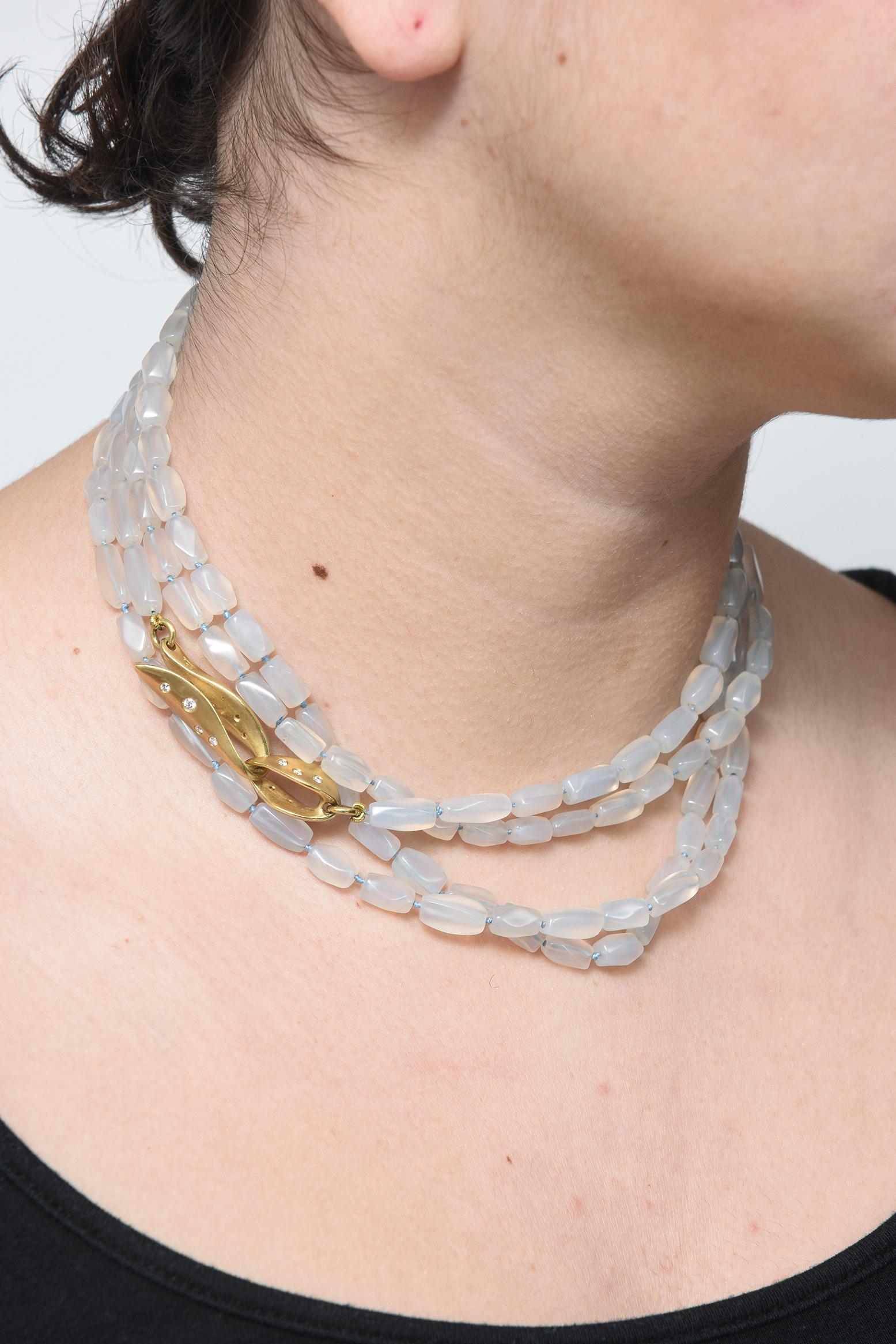 Marlene Stowe Chalcedony Diamond Bead Gold Necklace For Sale 5