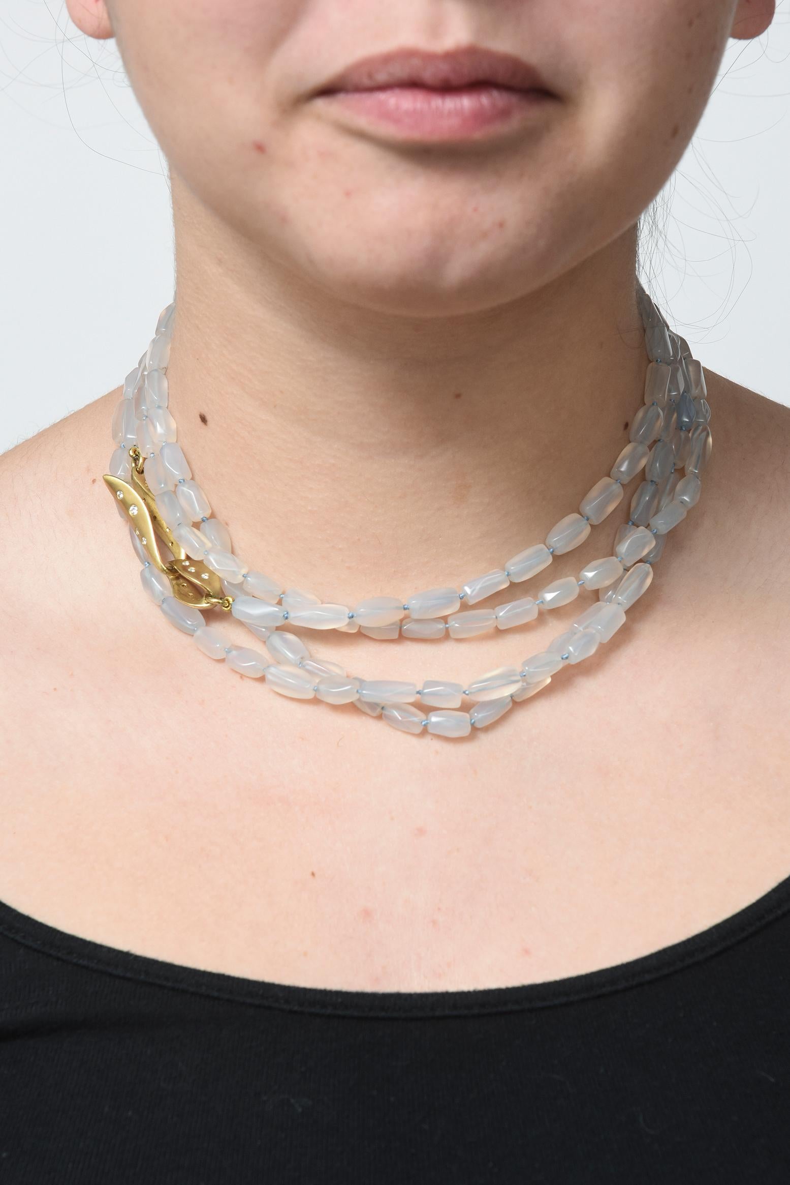 Marlene Stowe Chalcedony Diamond Bead Gold Necklace For Sale 6