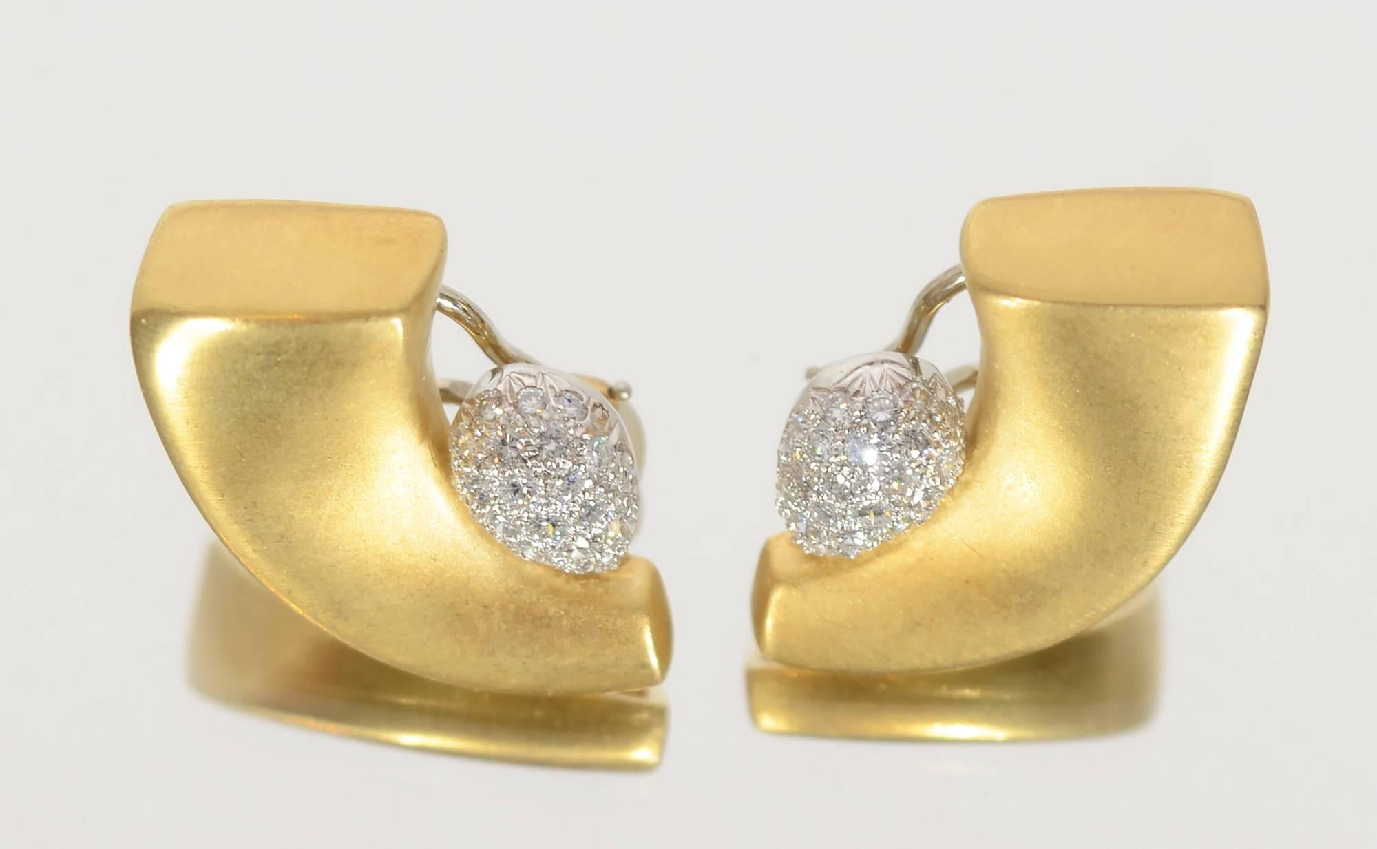 Contemporary Marlene Stowe Crescent Earrings with Pave Diamonds For Sale