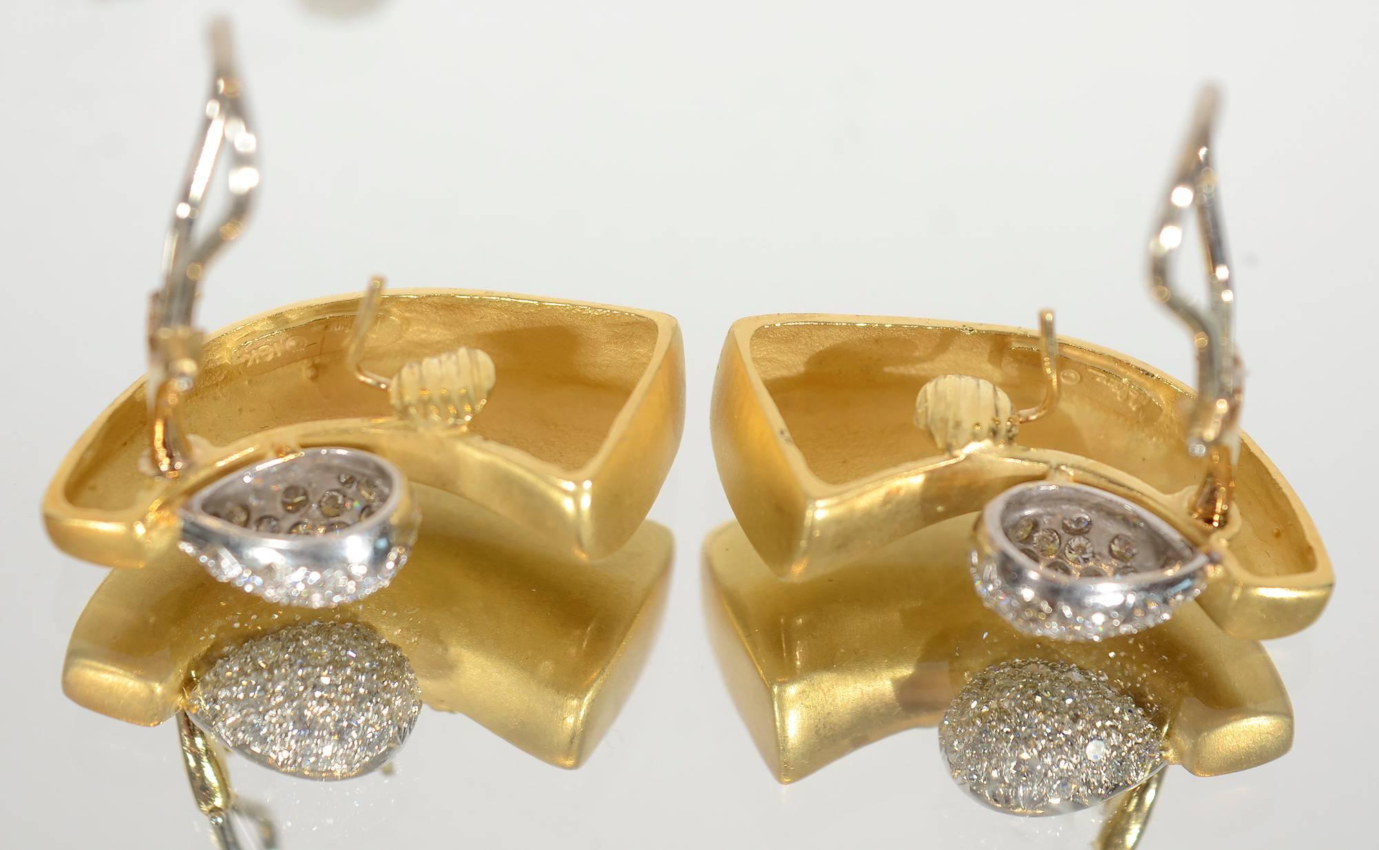 Round Cut Marlene Stowe Crescent Earrings with Pave Diamonds For Sale