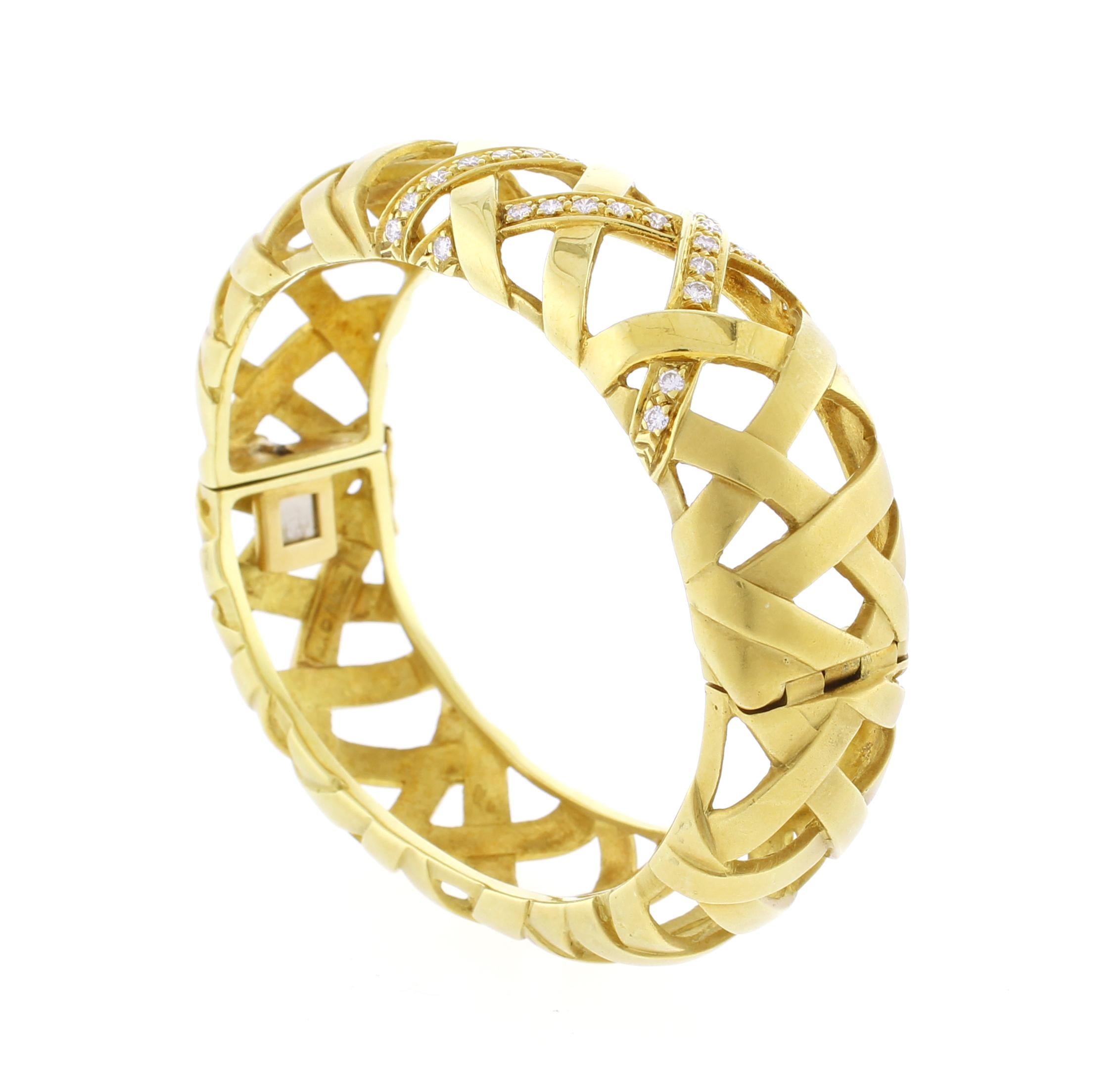 Marlene Stowe Crisscross Diamond Bangle Bracelet In Good Condition For Sale In Bethesda, MD