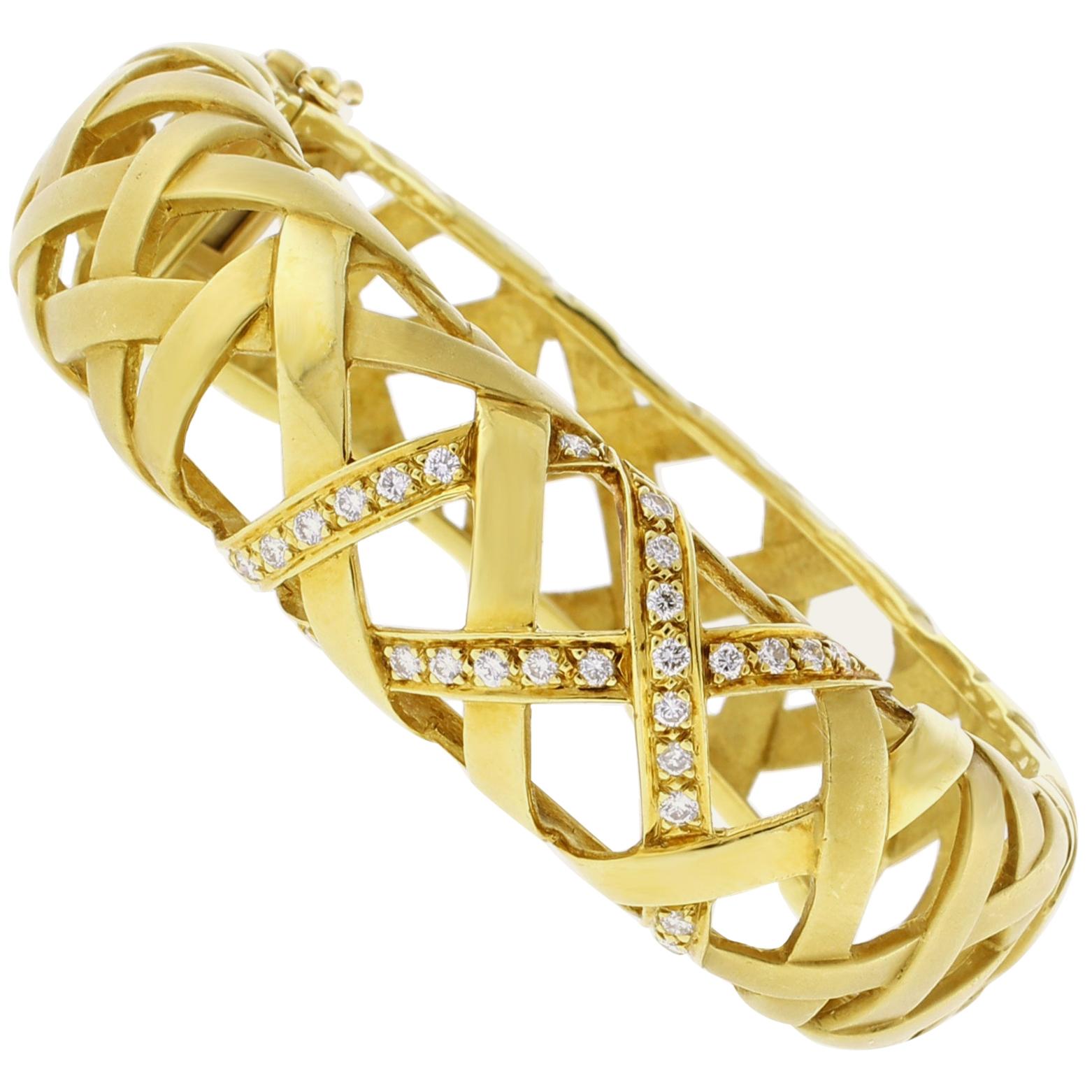 Marlene Stowe Crisscross Diamond Bangle Bracelet For Sale