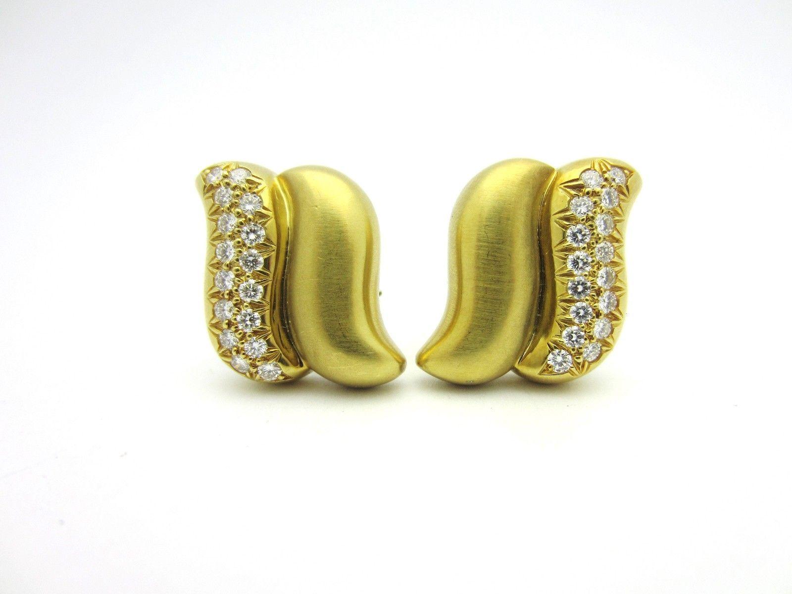 Artisan Marlene Stowe Diamond Double Wave Clip-On Earrings 18 Karat Yellow Gold