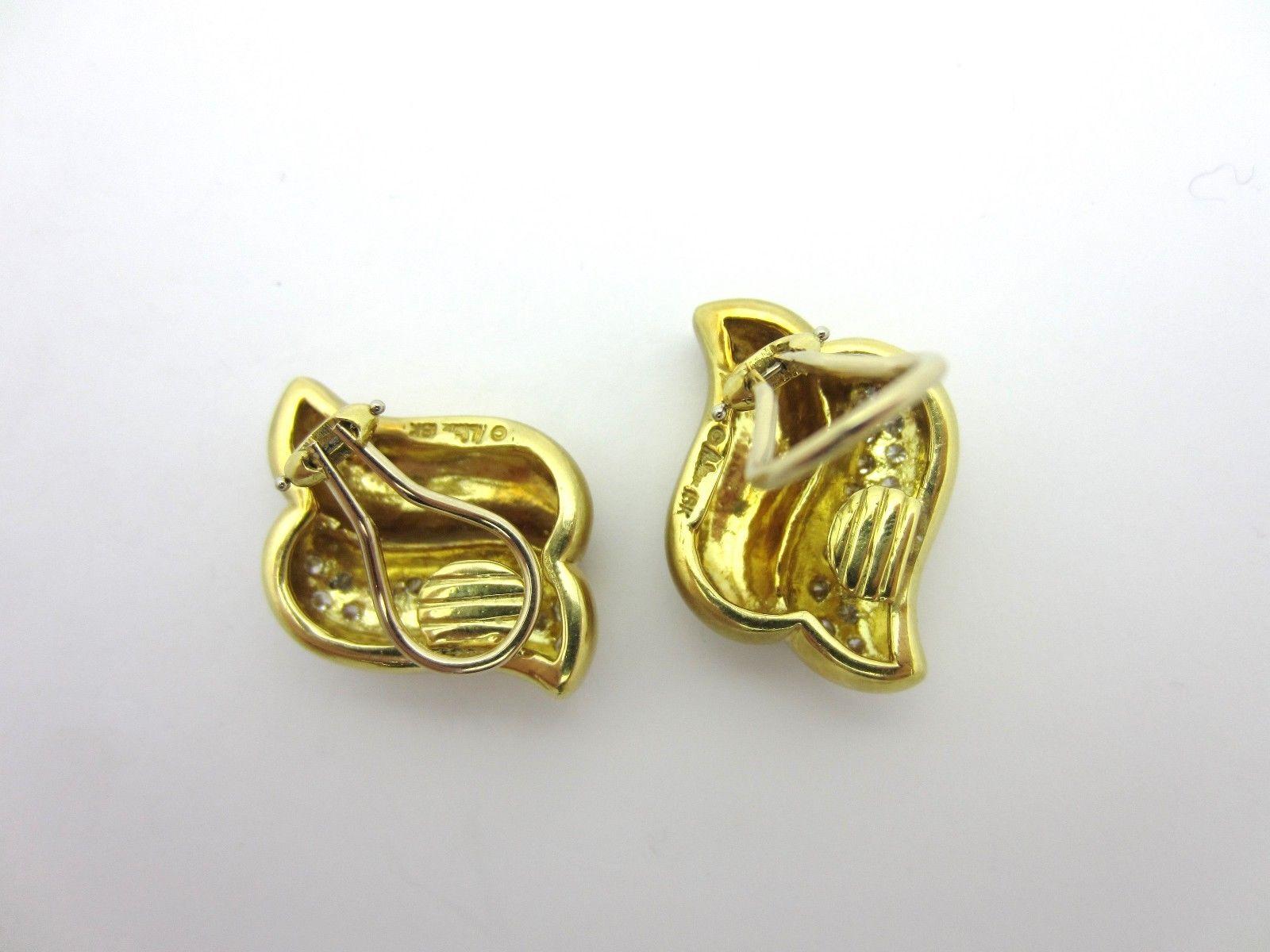 Marlene Stowe Diamond Double Wave Clip-On Earrings 18 Karat Yellow Gold In Excellent Condition In Manchester, NH