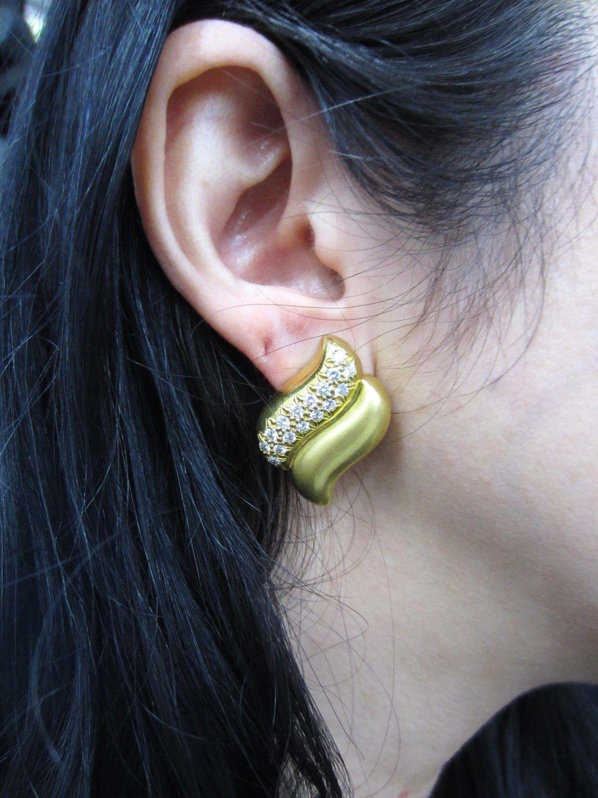 Marlene Stowe Diamond Double Wave Clip-On Earrings 18 Karat Yellow Gold 1