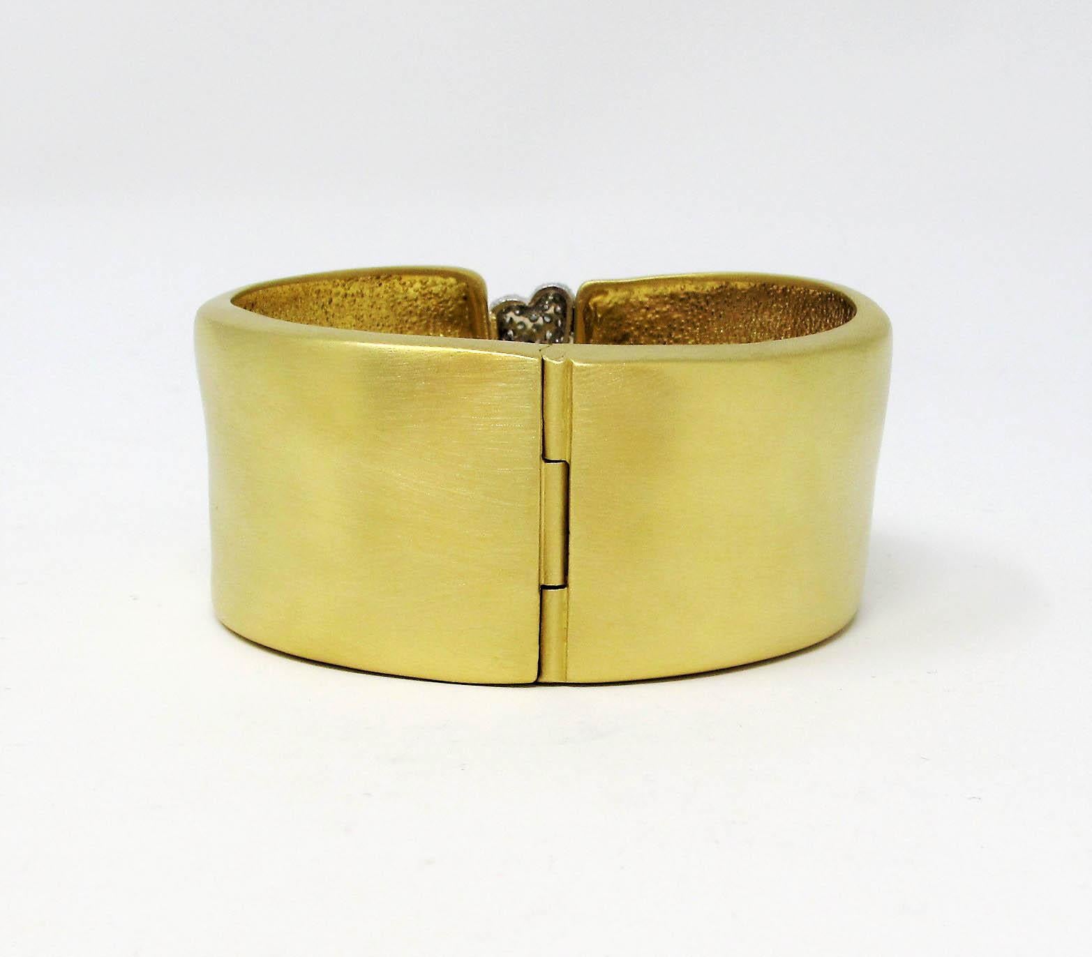 Marlene Stowe Diamond Heart Wide Hinged Cuff Bracelet in 18 Karat Yellow Gold In Good Condition In Scottsdale, AZ