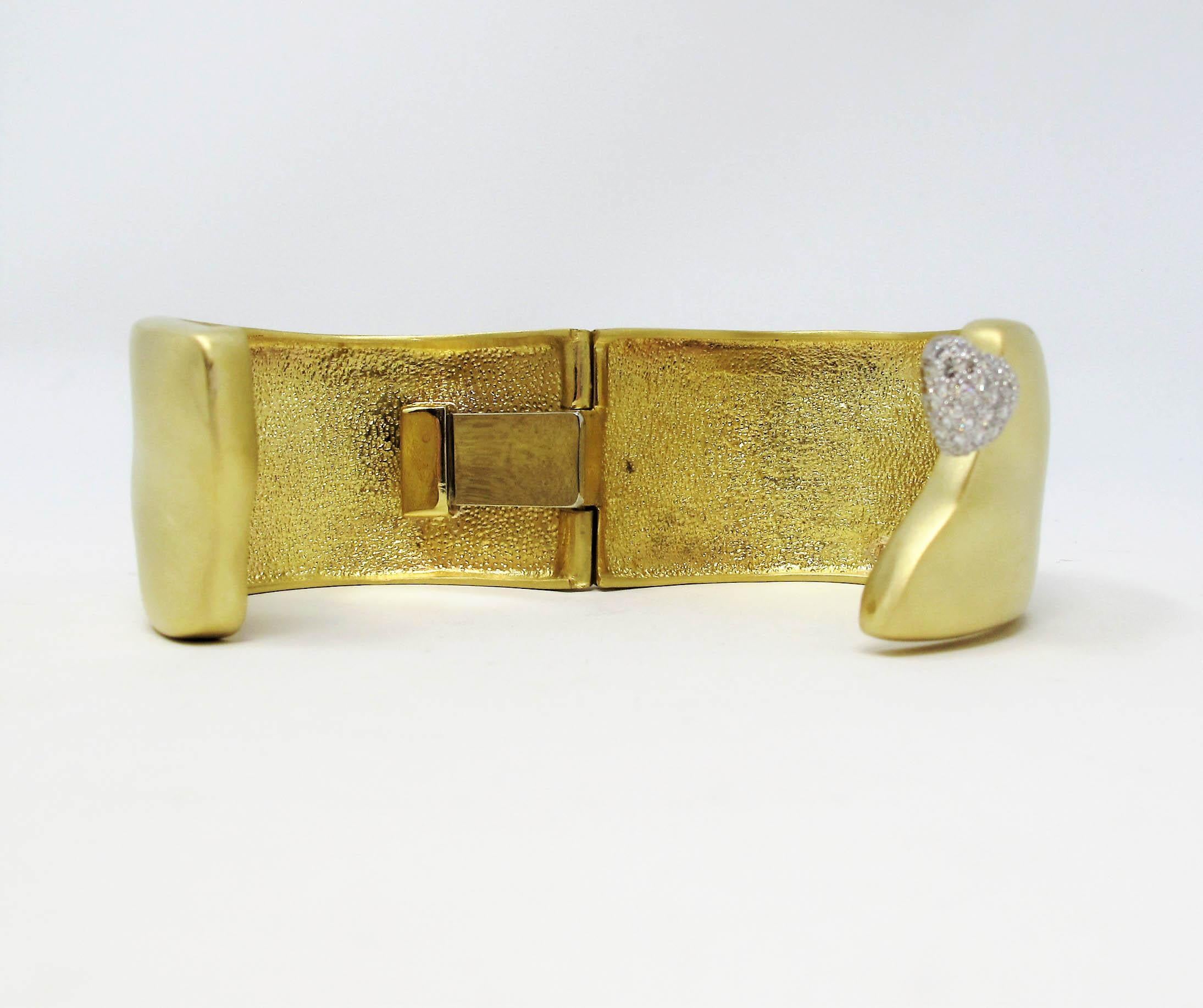 Women's Marlene Stowe Diamond Heart Wide Hinged Cuff Bracelet in 18 Karat Yellow Gold