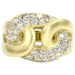 Marlene Stowe Interlocking Style Ring 18 Karat Yellow Gold and Diamonds