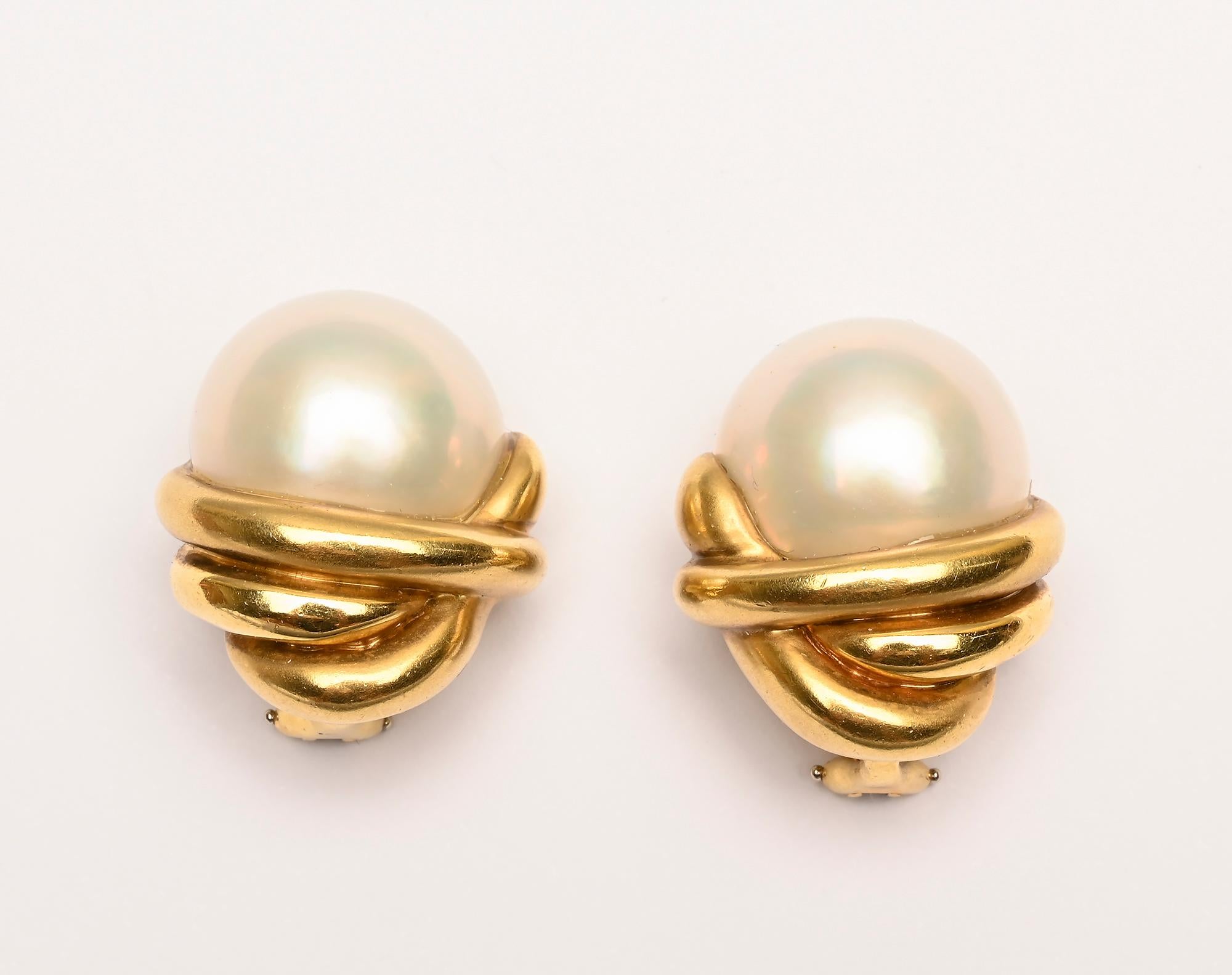 Contemporary Marlene Stowe Pearl and Gold Earrings For Sale
