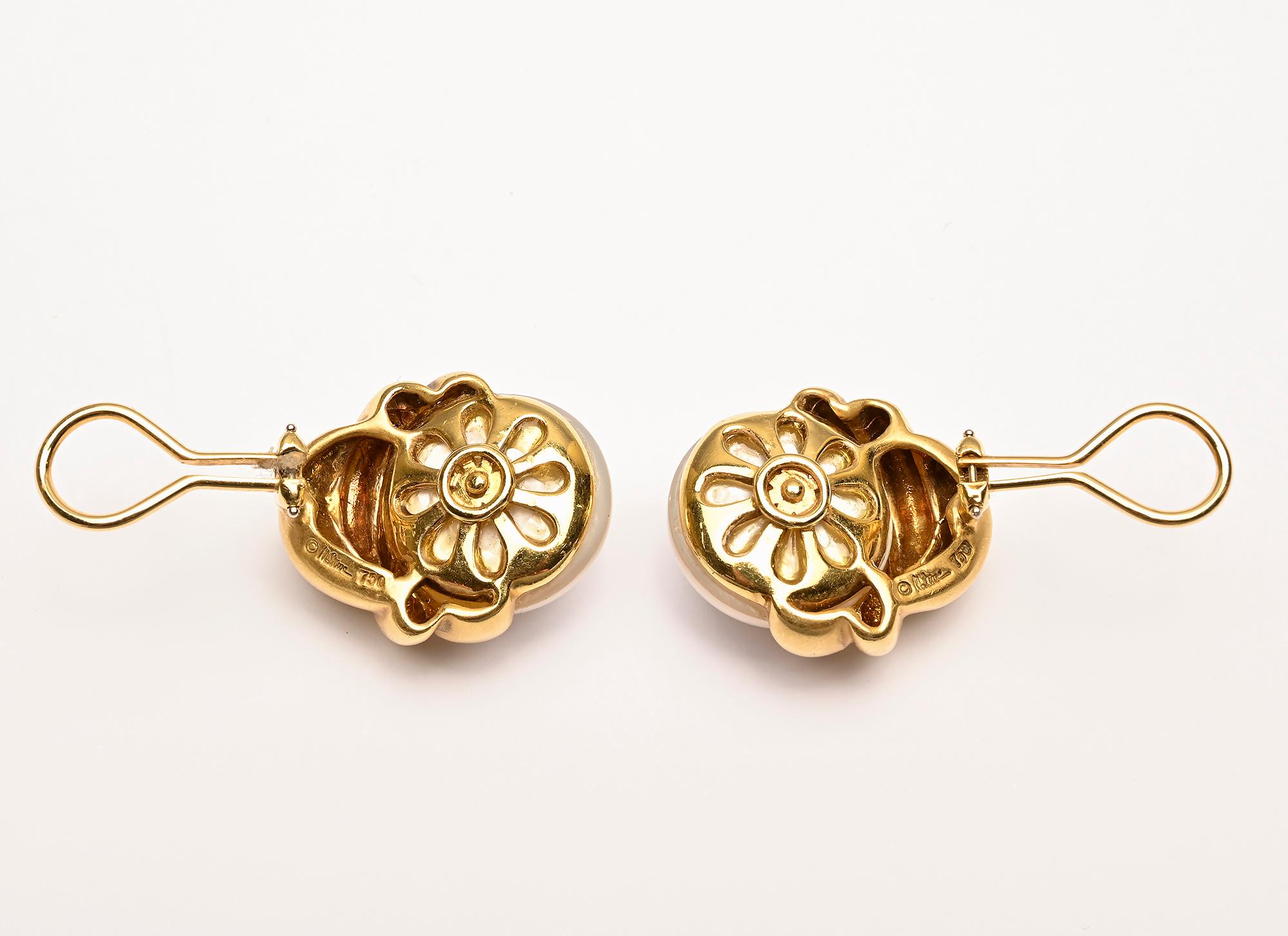 Women's or Men's Marlene Stowe Pearl and Gold Earrings For Sale