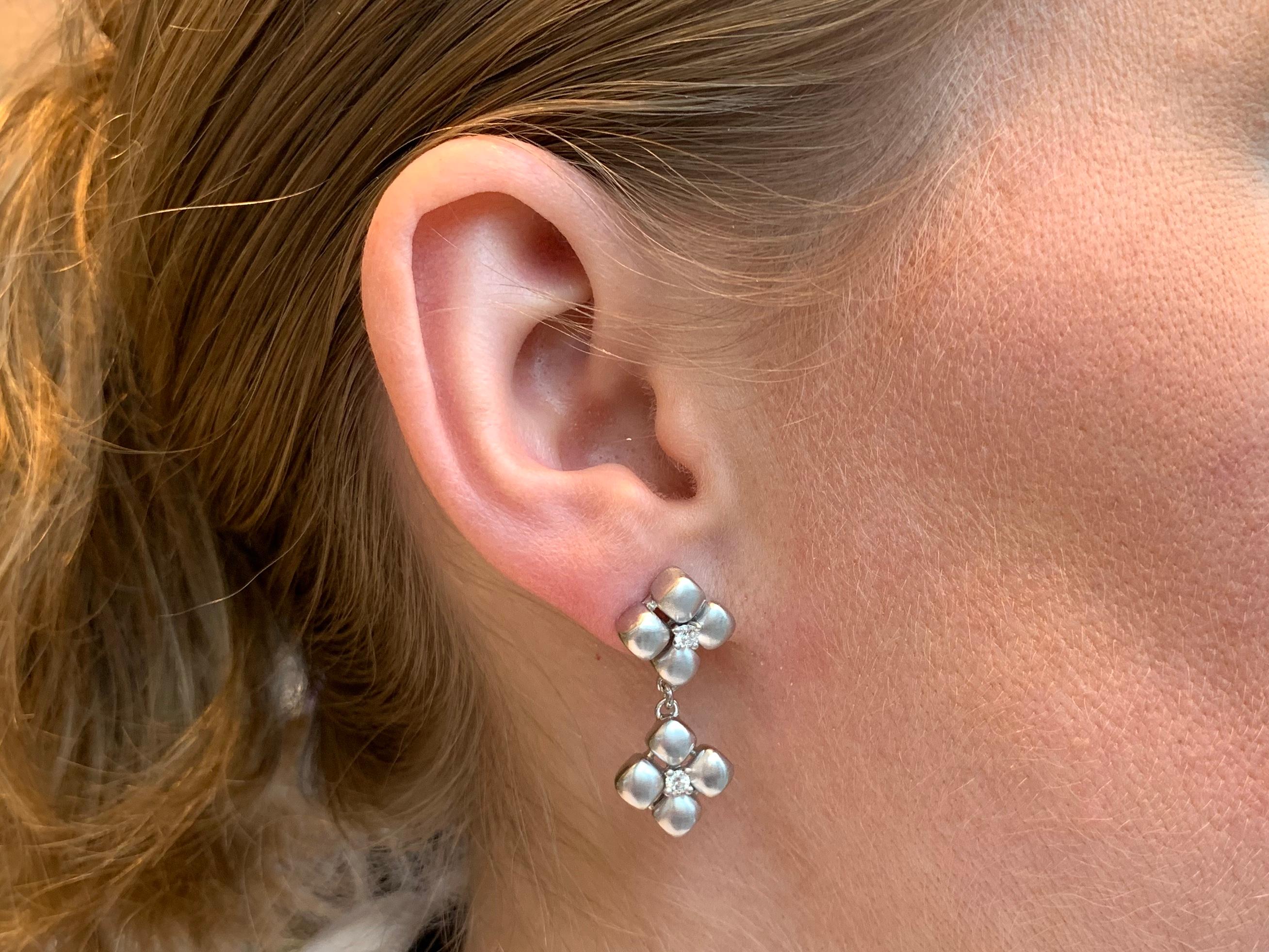 Women's Marlene Stowe Platinum and 18 Karat Diamond Flower Drop Earrings For Sale