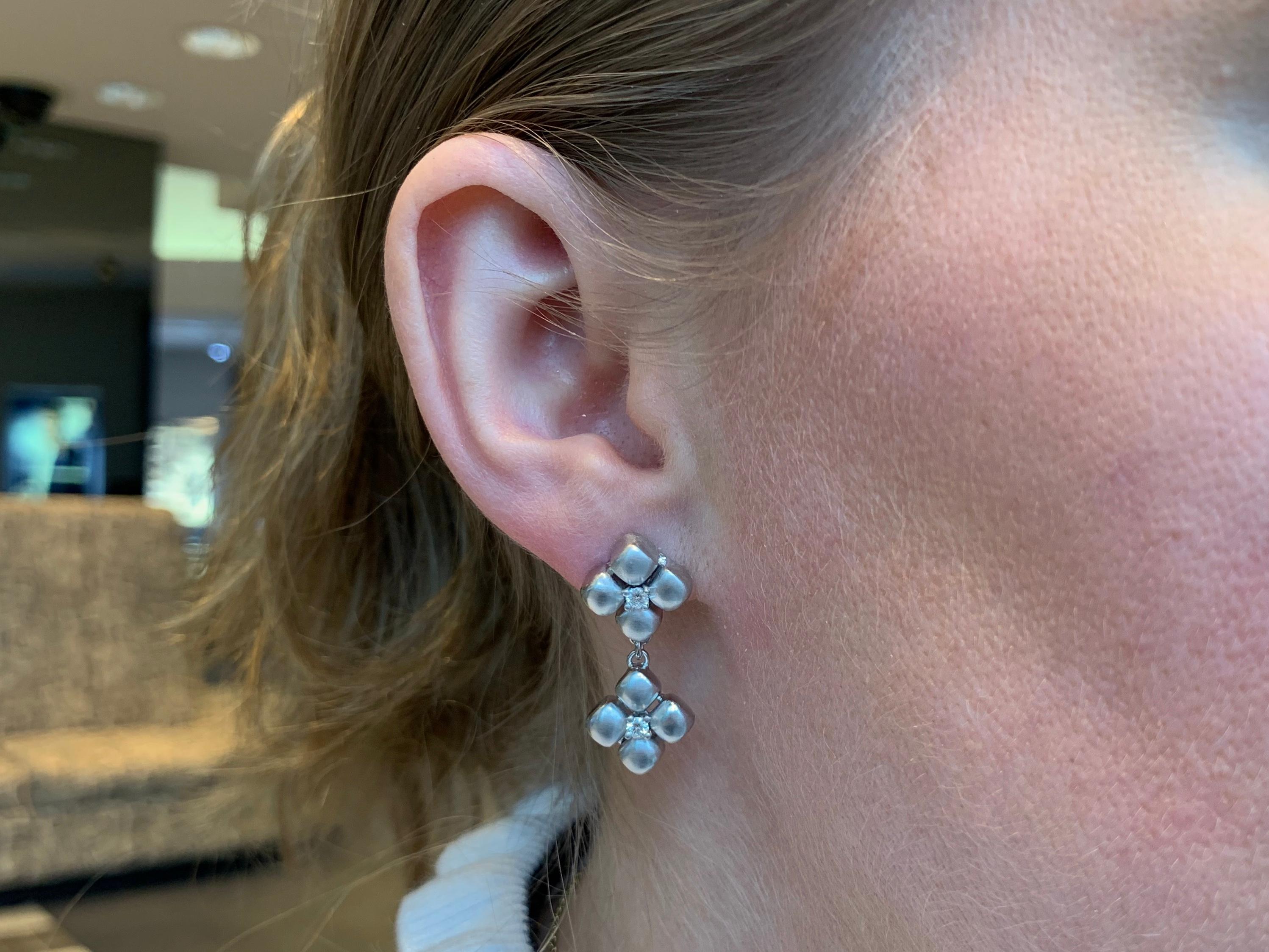 Marlene Stowe Platinum and 18 Karat Diamond Flower Drop Earrings For Sale 1