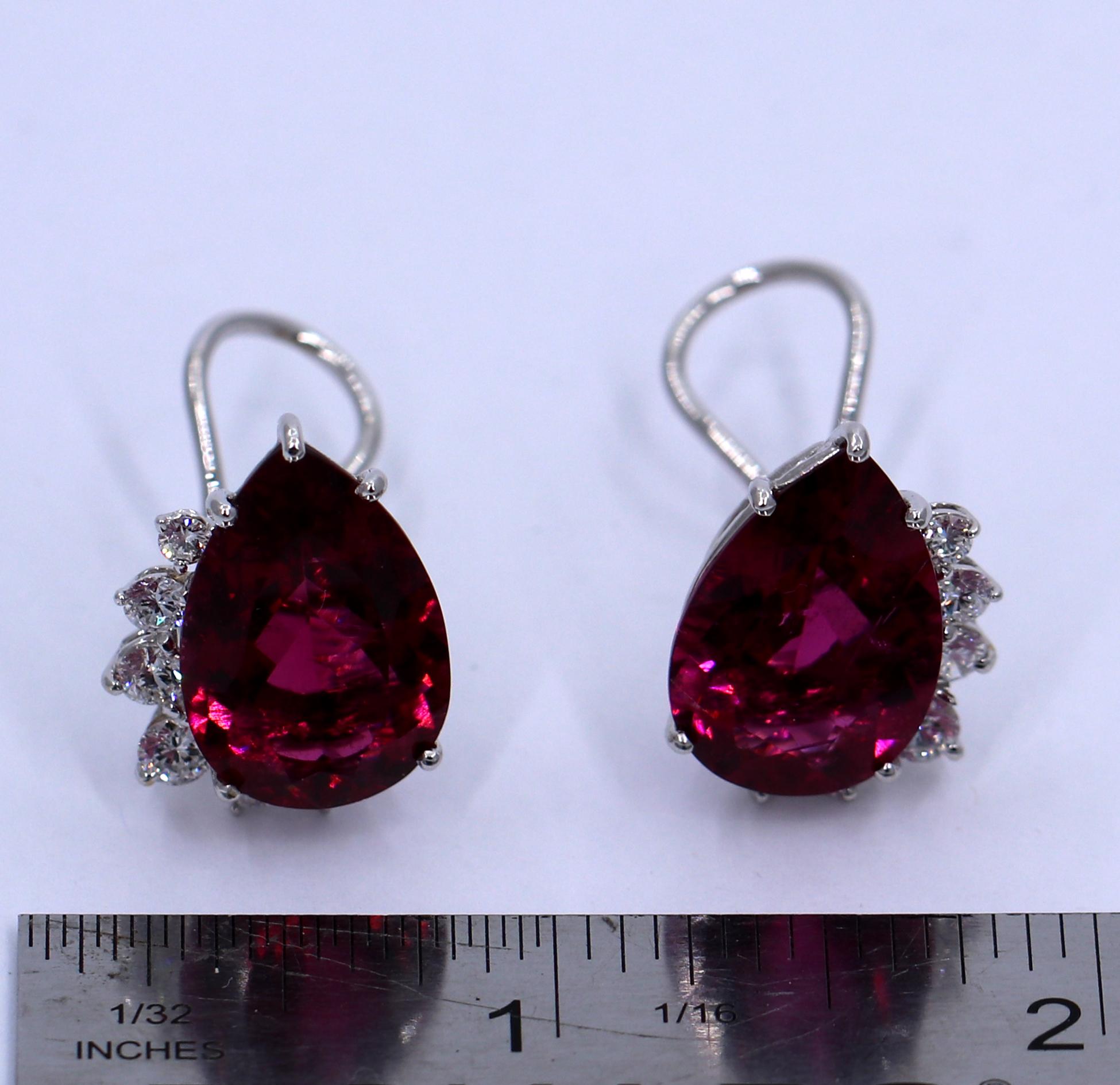 Marlene Stowe White Gold Diamond and Rubellite Tourmaline Earrings 1