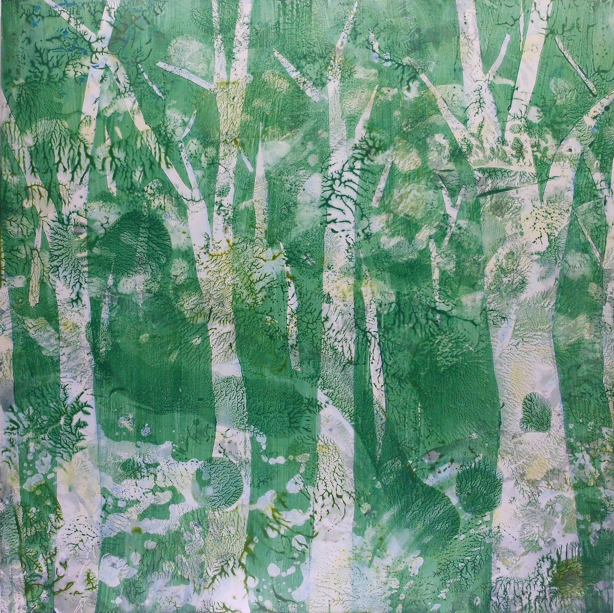 Marlene Struss Abstract Painting - Green Geishas - Abstract Tree Painting