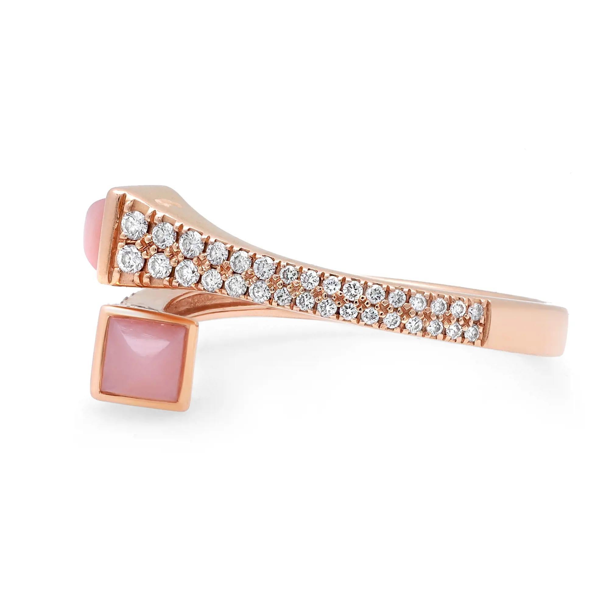 Round Cut Marli Cleo Diamond and Rose Quartz Ring 18K Rose Gold 0.35Cttw Size 7