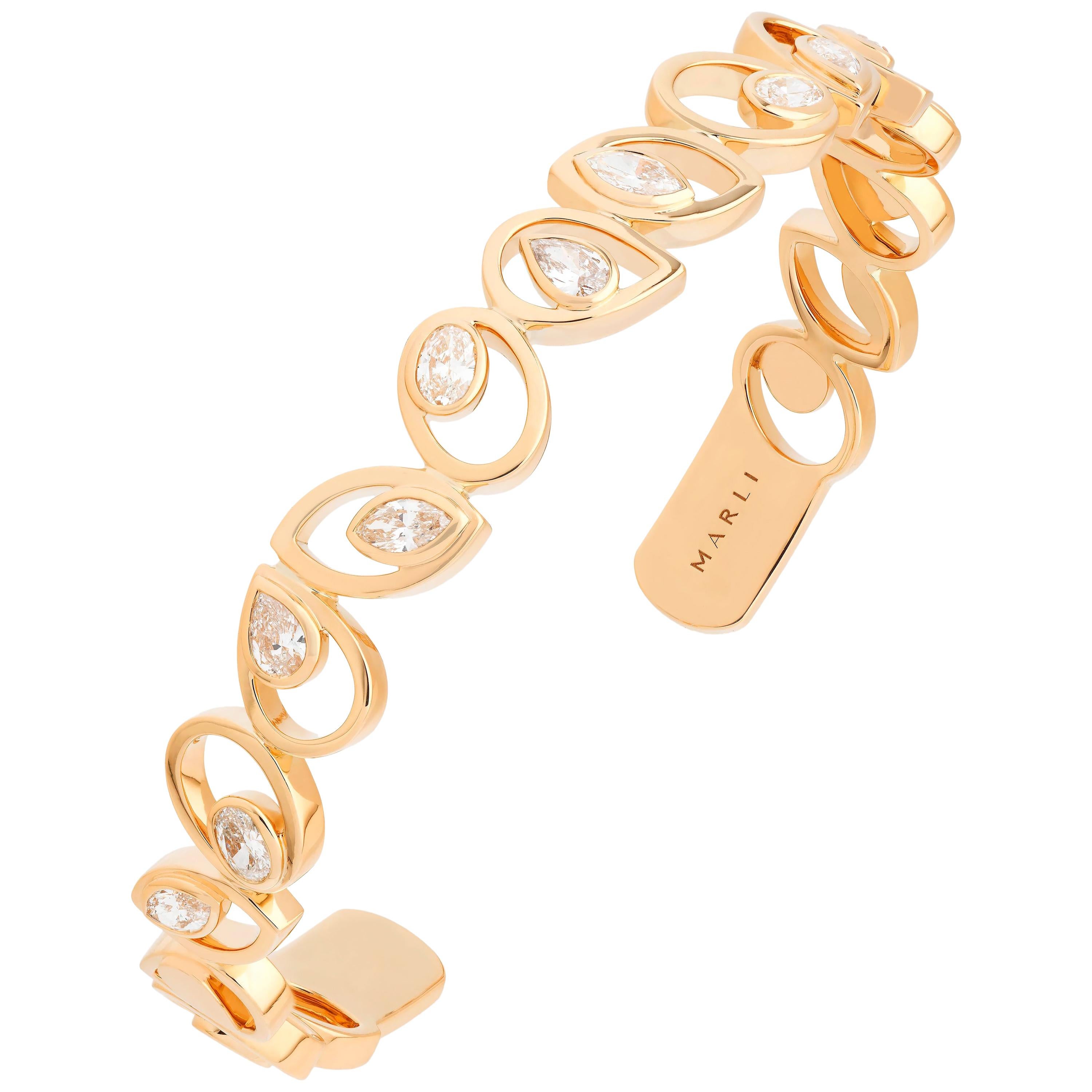 Marli New York 18 Karat Gold Rock Multi-Shape Statement Bracelet For Sale